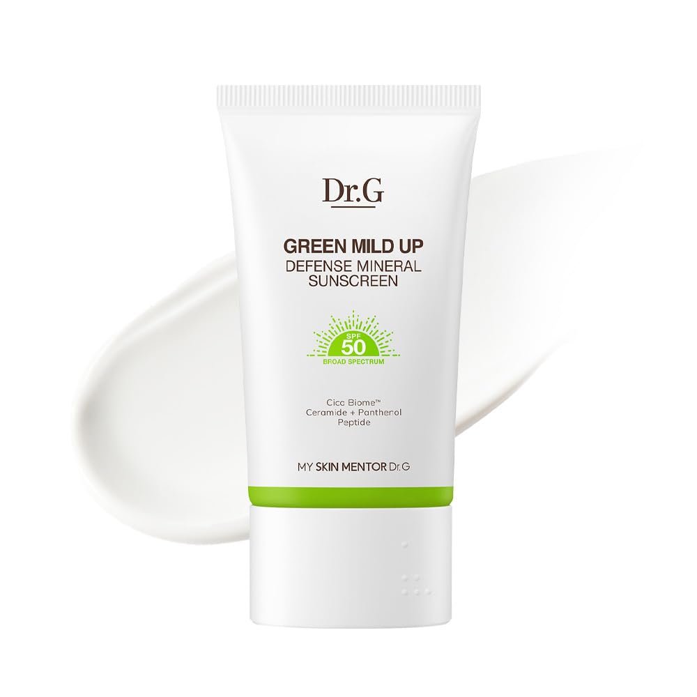 Dr. G Green Mild Up Defense Mineral Sunscreen – SPF 50 Broad Spectrum Korean Sunscreen – Lightweight & Reef-Safe Mineral Formula – For Sensitive Skin – Non-Greasy – With Centella Asiatica – 1.69 fl oz