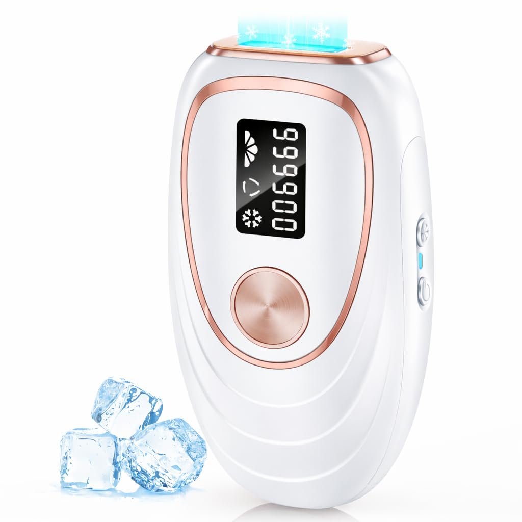 IPL Laser Hair Removal Device for Women & Men – Home 45°F Ice-Cooling Contact for Painless & Long-Lasting Results, 86% Hair Reduction in 3 Weeks for Full Body & Bikini Line, White