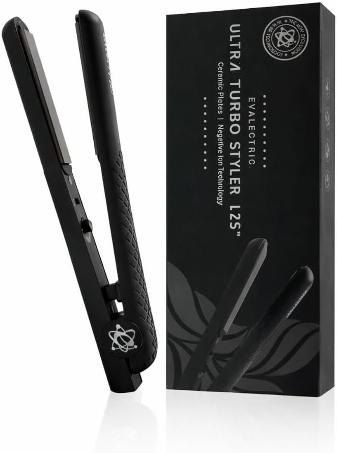 Evalectric Ultra Turbo Styler – 1.25″ Ceramic Flat Iron with Floating Plates – Dual Voltage Hair Straightener – Negative Ion Technology – Travel Friendly – Black