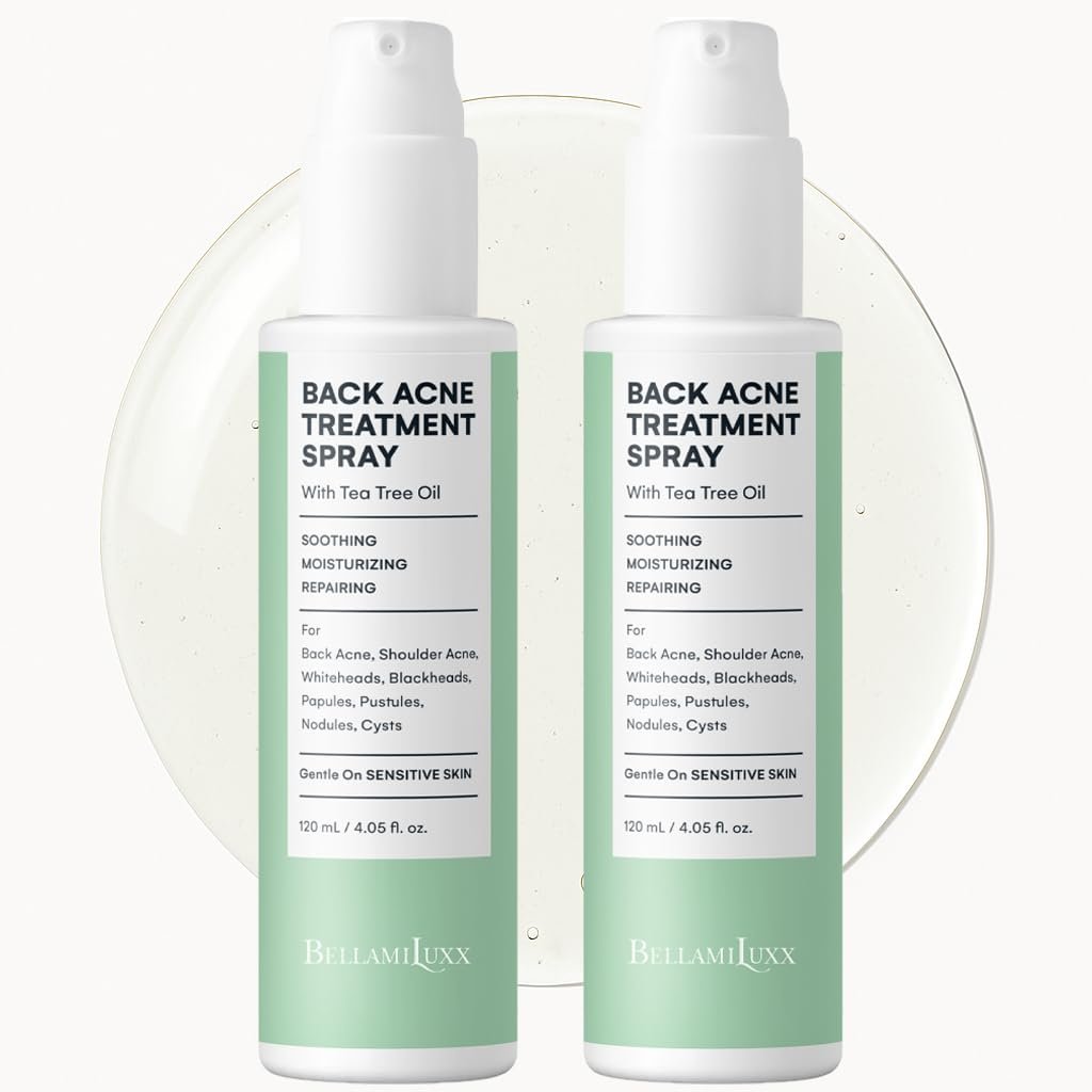 BellamiLuxx Back and Body Acne Treatment Spray: 2% Salicylic Acid & Tea Tree Oil Bacne Spray for Clear, Soothe & Moisturize – Effective for Men, Women, Teens with Back, Shoulder, Arm, and Chest Acne