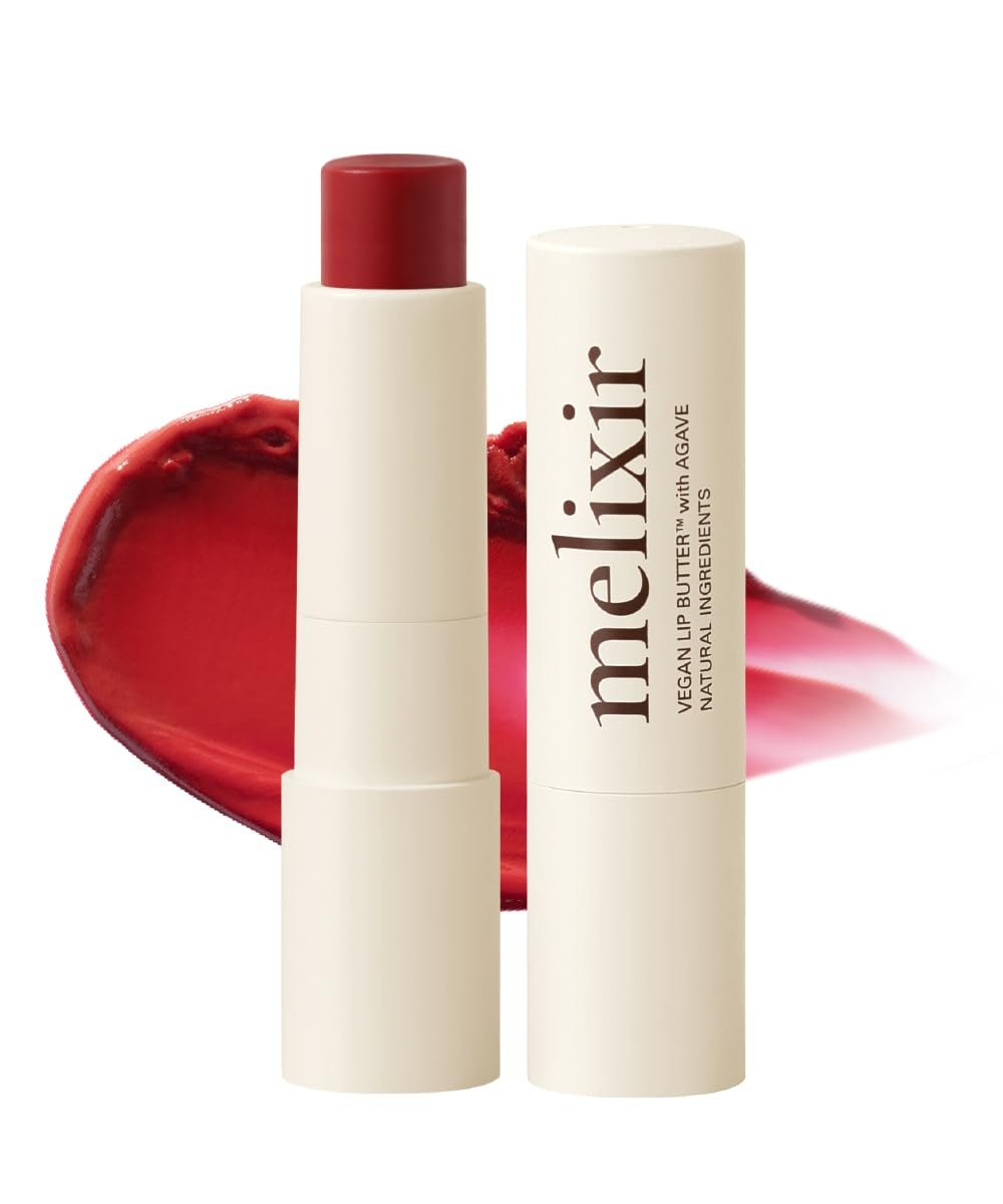 Melixir Vegan Lip Butter (12 Colors), Hydrating Tinted Lip Balm Stick, Bee-Free, Petrolatum-Free, Plant-Based, Moisturizes Dry & Chapped Lips With Shea Butter, Sheer, Natural Finish – #03 Red Velvet