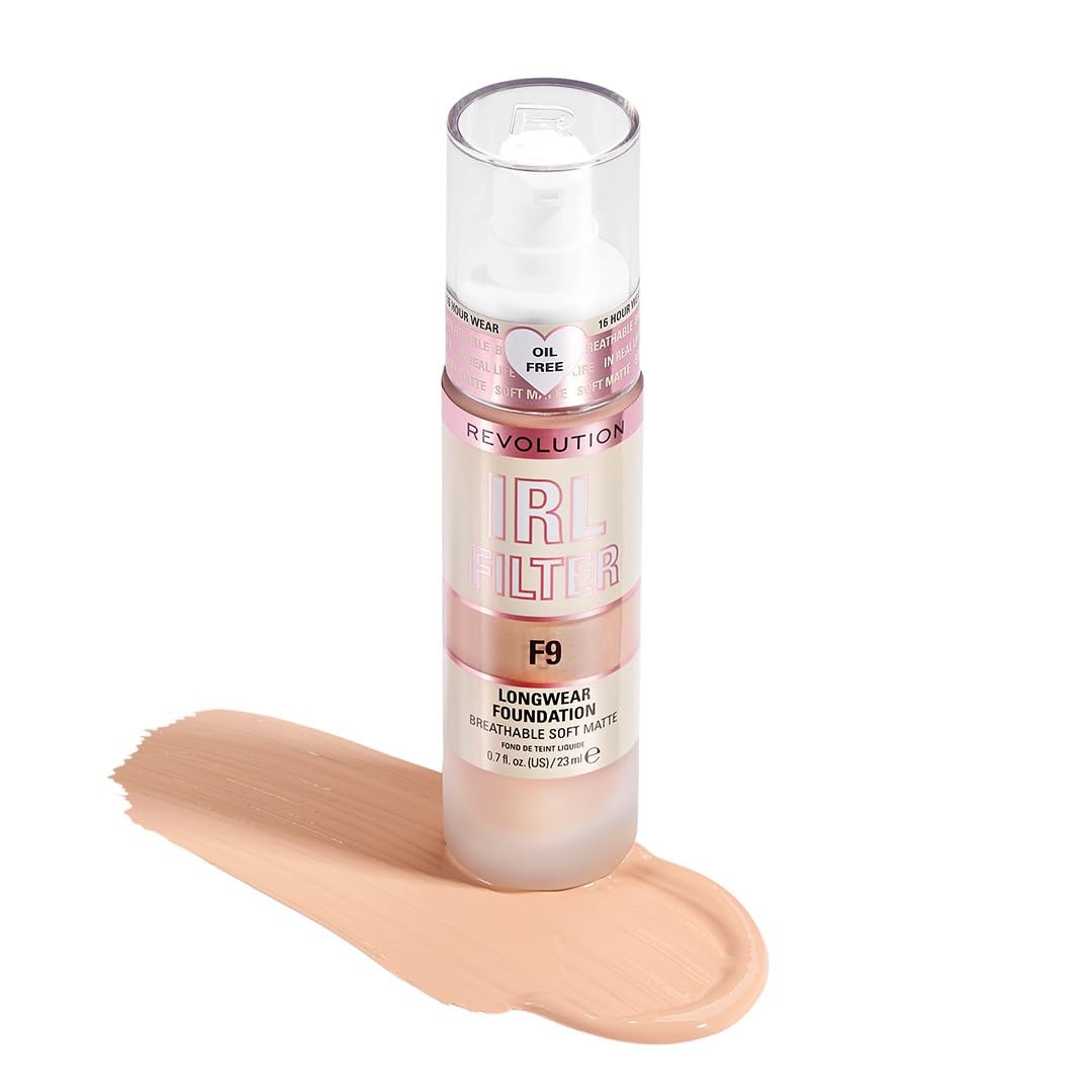 Revolution, IRL Filter Longwear Foundation, Soft & Breathable Formula, Medium to Full Coverage, Matte Finish, F9, 0.7 fl oz