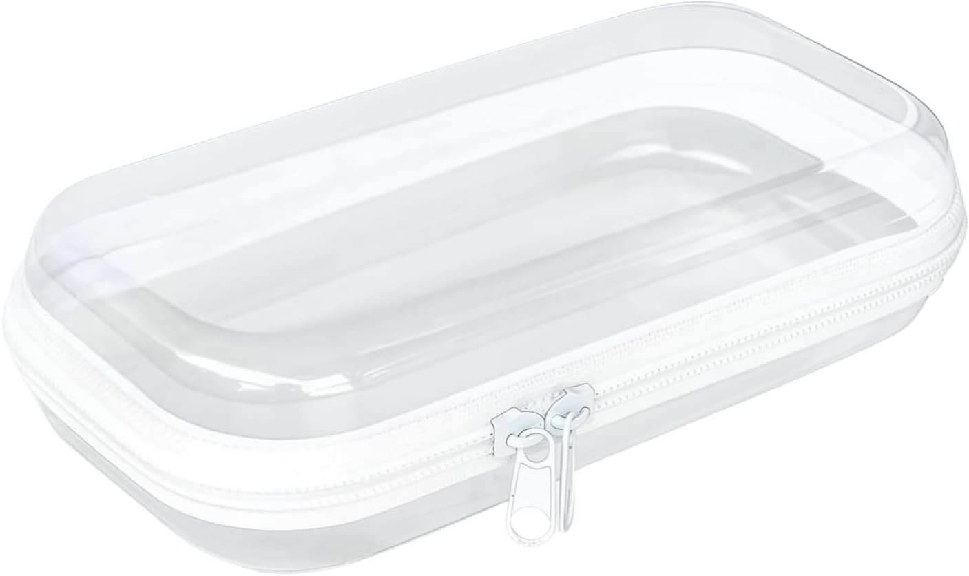 Thickened Clear Hard Shell Zipper Case, 7.84 inch Professional-Grade Plastic Clear Zipper Pencil Case, Toiletry Pouch, Travel Organizer, Cosmetic Bag, Toy Storage Bins (1PCS-S)