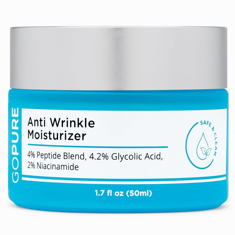 goPure Glyco-Peptide Anti Wrinkle Face Cream – Hyaluronic Acid Moisturizer for Face with Glycolic Acid, Peptides, and Vitamin E – Hydrating Facial Moisturizer with Anti-Aging Formula – 1.7 fl oz