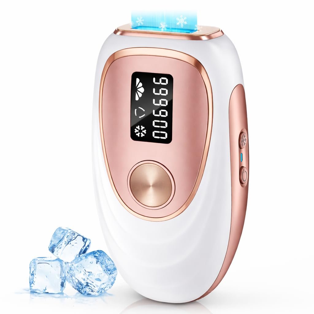 IPL Laser Hair Removal Device for Women & Men – Home 45°F Ice-Cooling Contact for Painless & Long-Lasting Results, 86% Hair Reduction in 3 Weeks for Full Body & Bikini Line, White Rose Gold