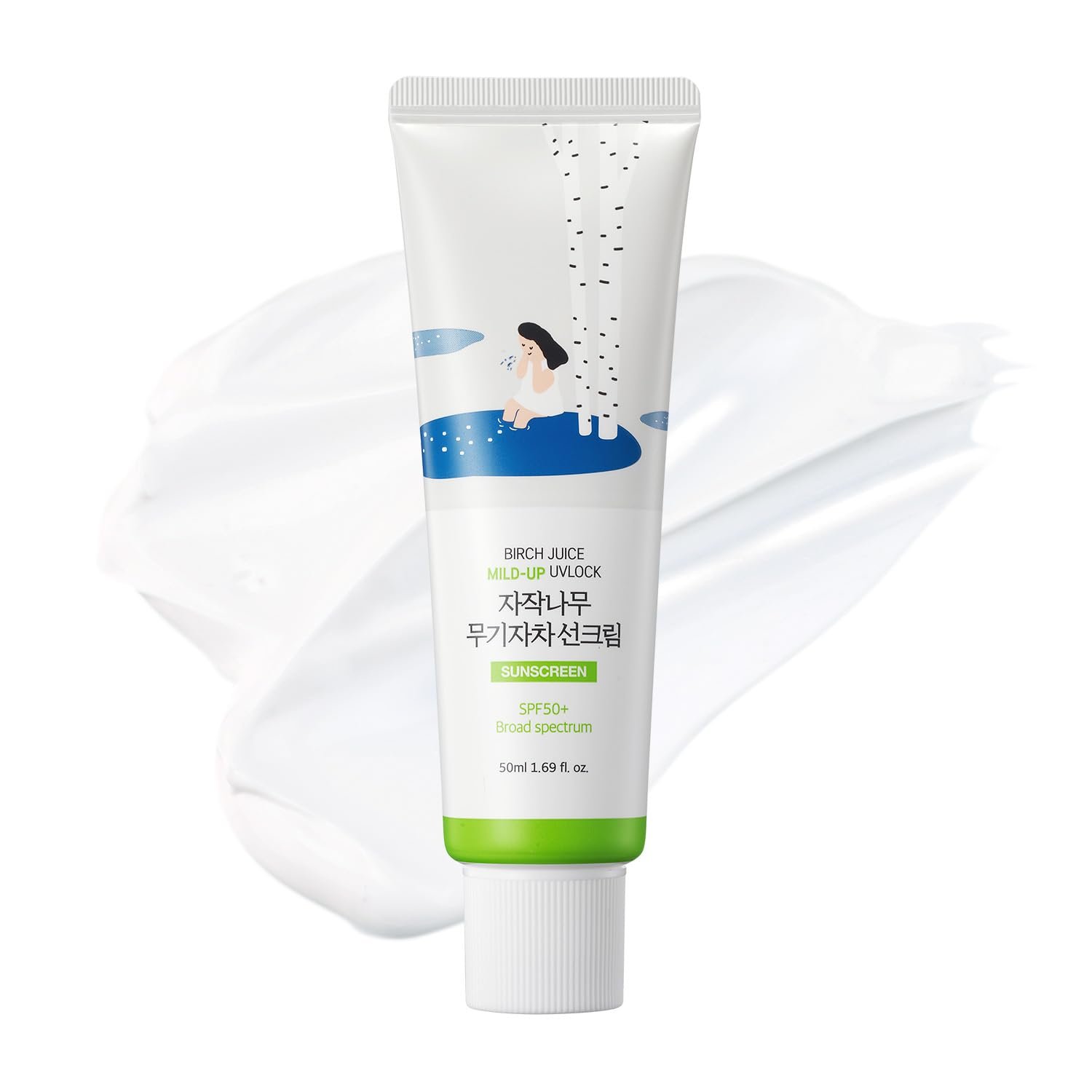 ROUND LAB Birch Juice Mild-up UV LOCK SPF 50+, Zinc Oxide Sunscreen, broad spectrum, lightweight, oil control for Sensitive Skin, Korean Sunscreen 1.69 Fl Oz