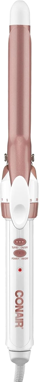 Conair Double Ceramic ¾-Inch Curling Iron | 30 Heat Settings & Turbo Boost for All Hair Types, for Tight Frizz Free Curls, Rose Gold/White, CD700GNR