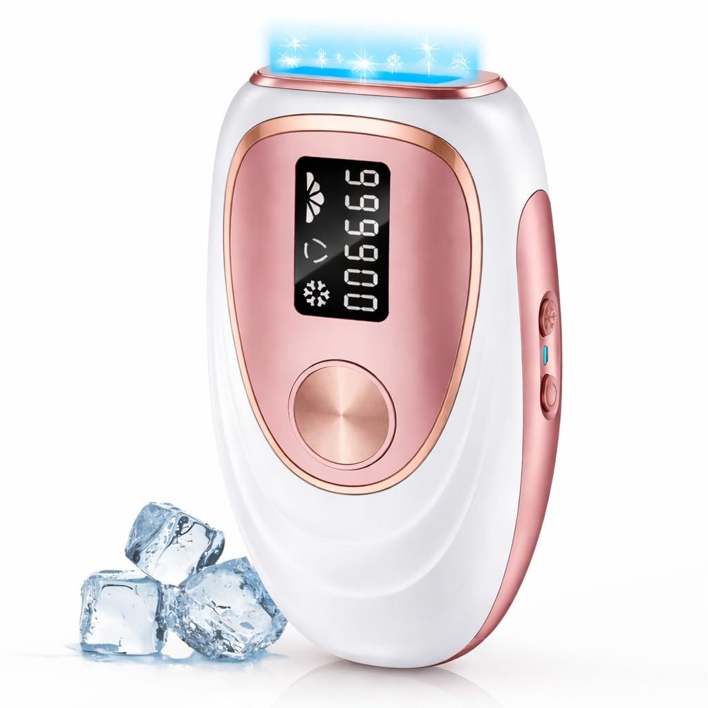 IPL Laser Hair Removal Device for Women & Men – Home 45°F Ice-Cooling Contact for Painless & Long-Lasting Results, 86% Hair Reduction in 3 Weeks for Full Body & Bikini Line, Rose Gold