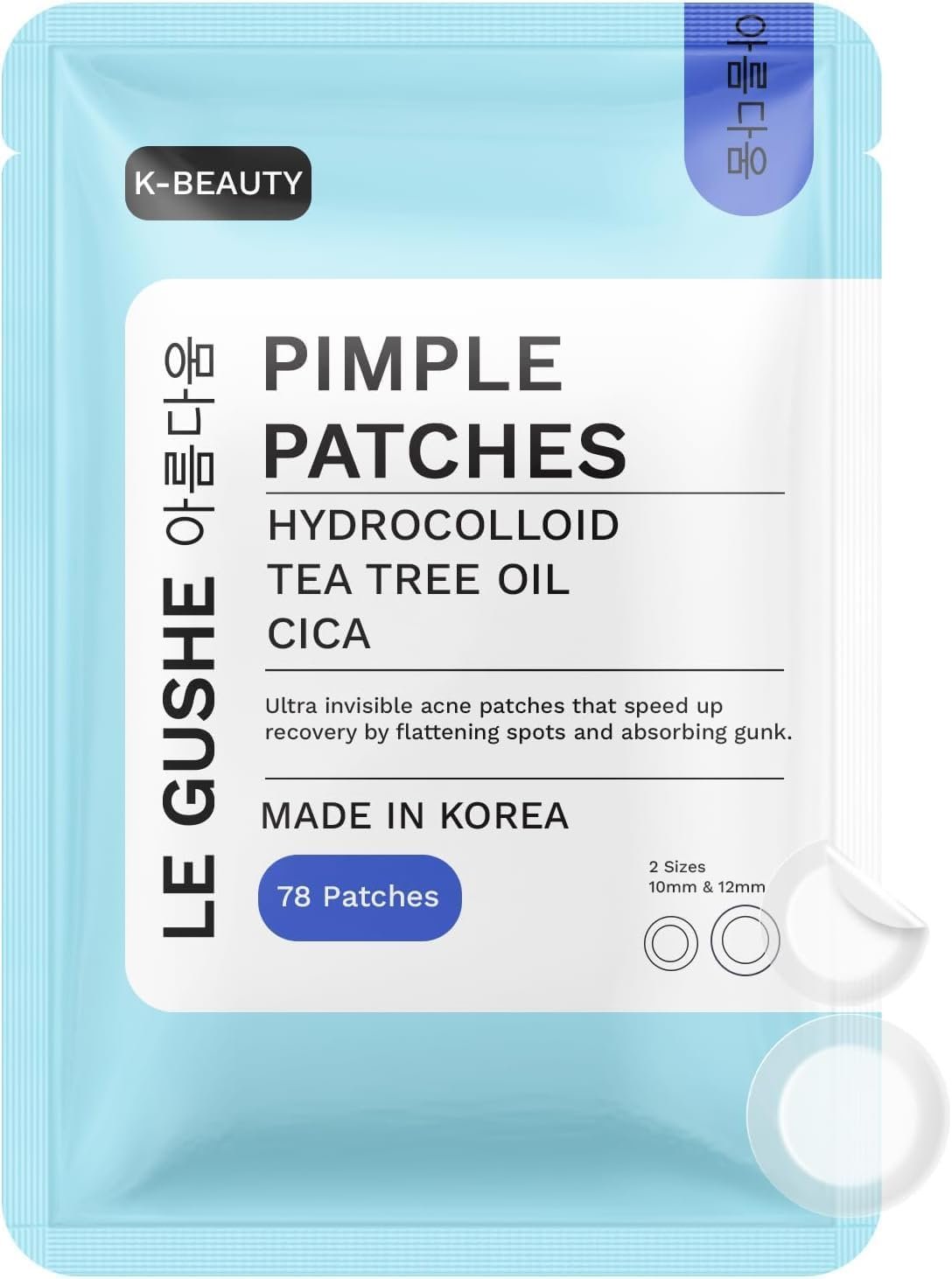 LE GUSHE Korean Pimple Patches for Face (78 Dots) – Hydrocolloid Acne Patches with Tea Tree Oil – Invisible Zit Stickers – Dermatologist Tested – Korean Skin Care