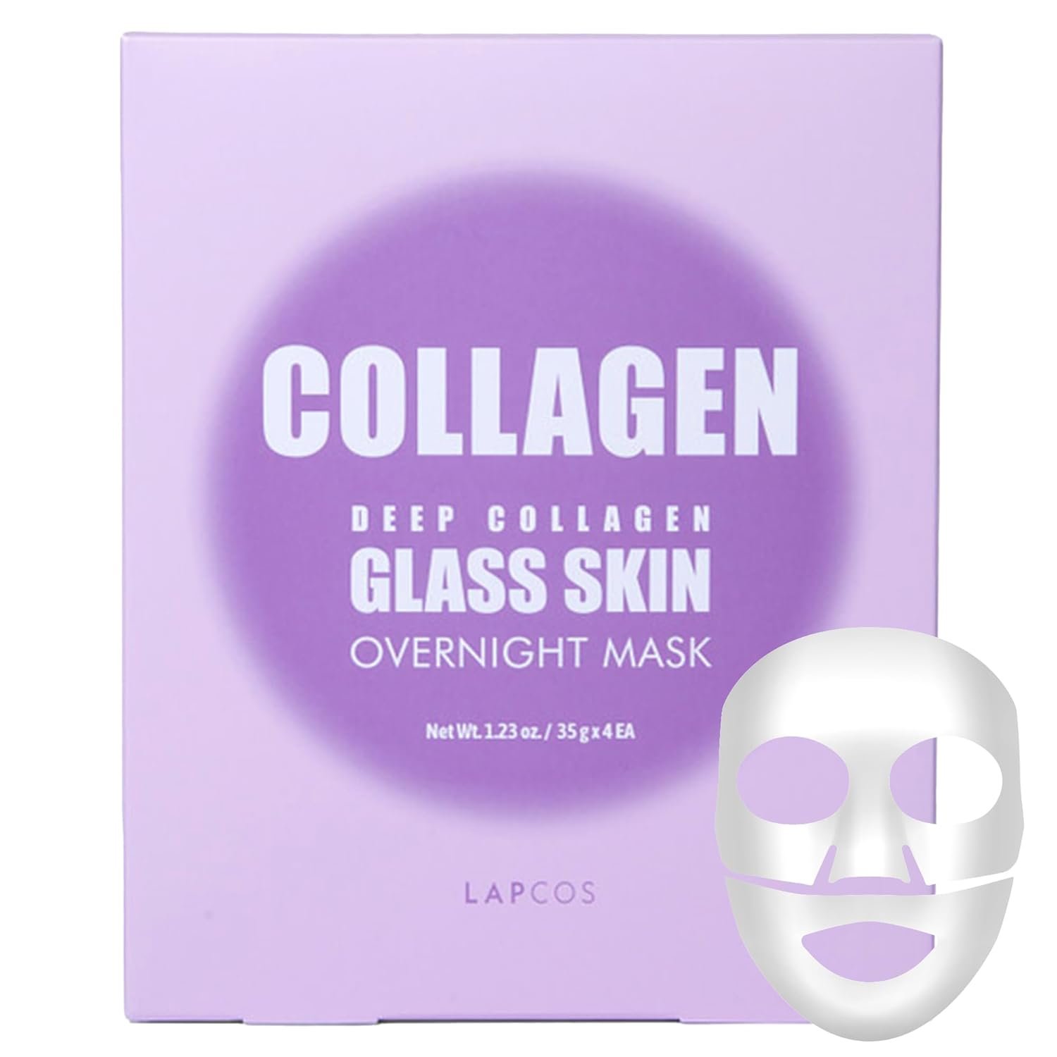 LAPCOS K Beauty Deep Collagen Glass Skin Overnight Mask – Korean Skin Care Mask with Rose PDRN, Vegan Collagen & Hydrogel Sheet – Hypoallergenic Firming Collagen Face Mask Sheets (4 ea, 1.23 oz)