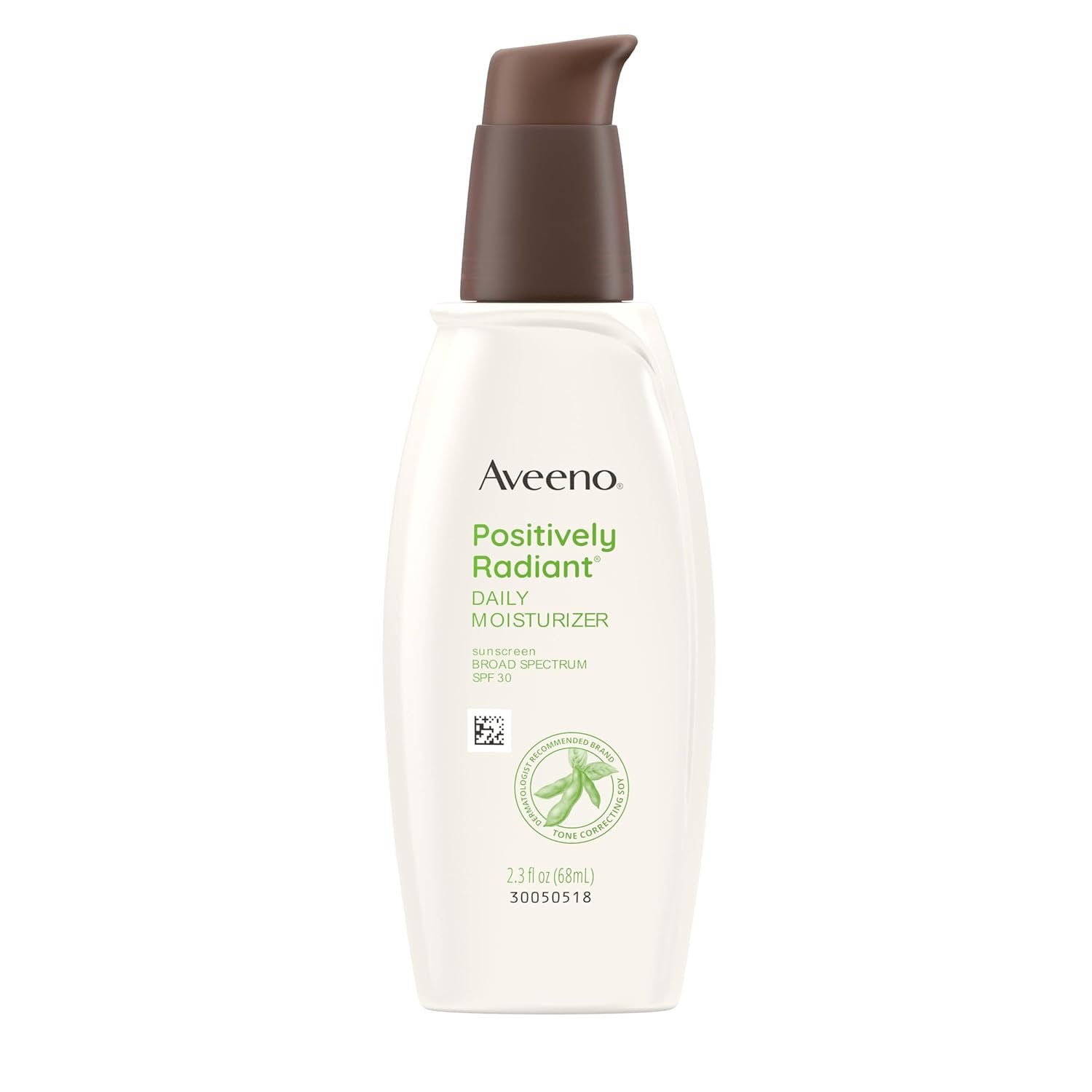 Aveeno Positively Radiant Face Moisturizer with SPF 30 Sunscreen, Hydrating Facial Moisturizer with Soy Extract to Visibly Improve Skin Tone and Texture, Hypoallergenic Formula, Oil-Free, 2.3 Fl Oz​