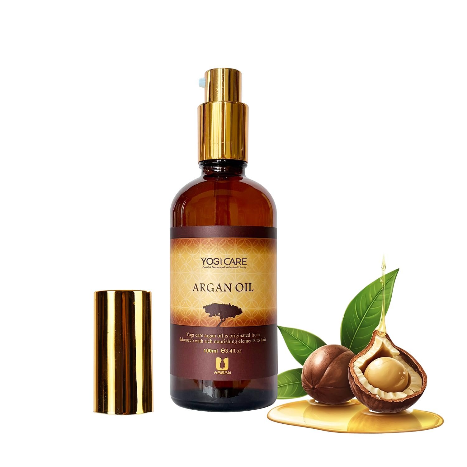 Moroccan Argan Oil For Frizzy, Dry & Damaged Hair – Nourishing & Strengthening Hair Care Oil For All Hair Types – Anti Frizz, Moisturizing, Repair & Shine – 3.4 FL.OZ Glass Bottle