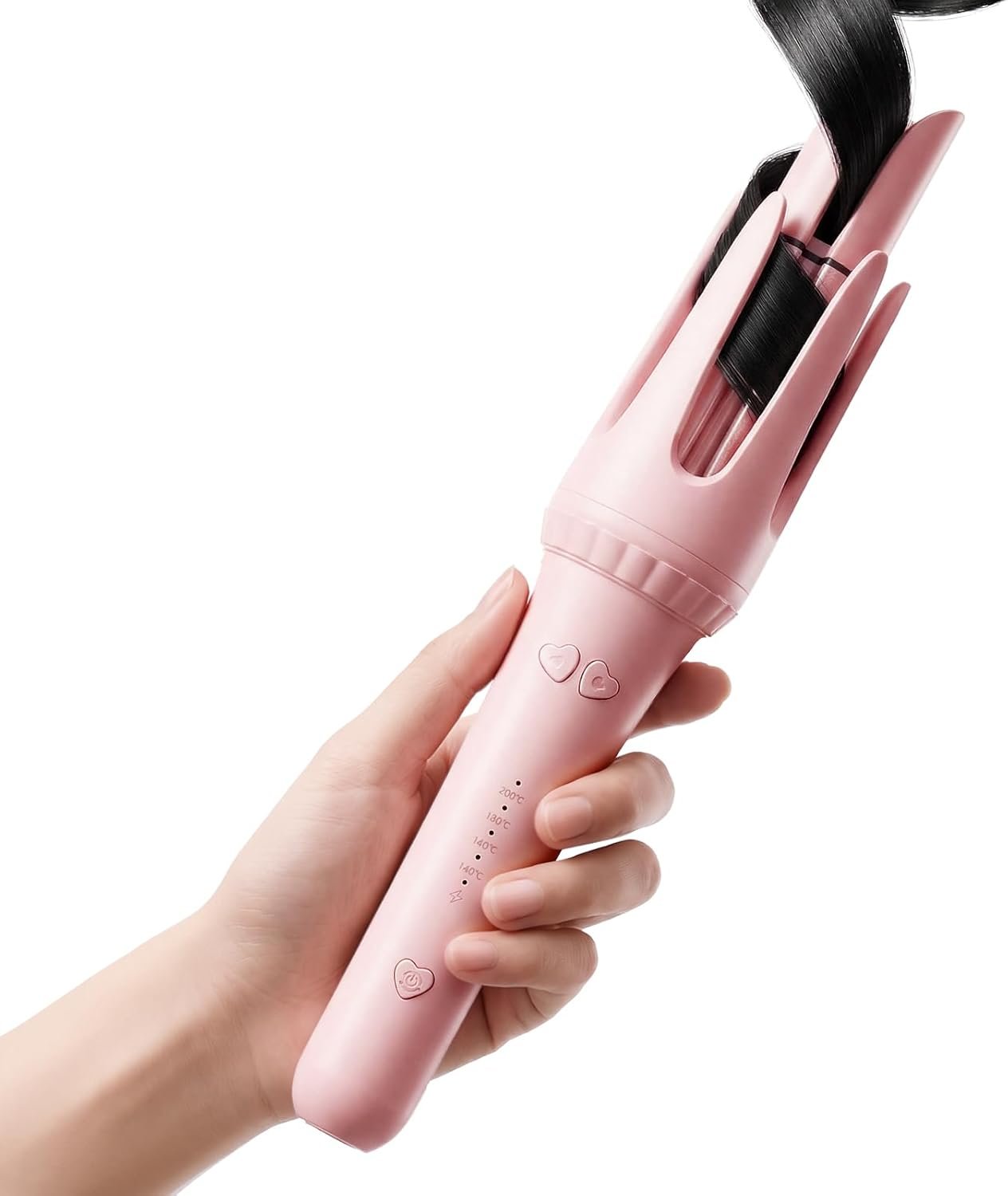 Myhox Auto Curling Iron 1.25″, 4 Temps, Rotating Hair Curler for Beach Waves, Ceramic Curling Wand with Anti-Scald & Anti-Tangle for Long Hair, Dual Voltage, Pink