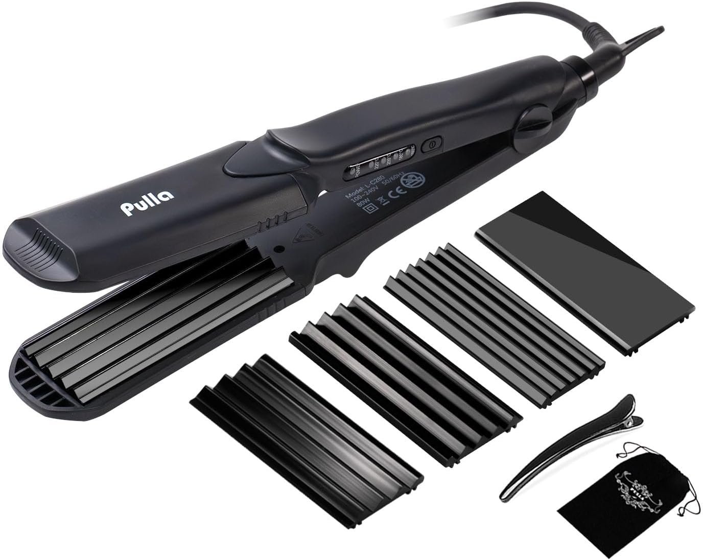 Pulla Hair Straightener and Crimper – 4 in 1 Tourmaline Ceramic Flat and Curling Iron for Hair Styling with Adjustable Temperature – Salon High Heat 320°F – 430°F for All Hair Types