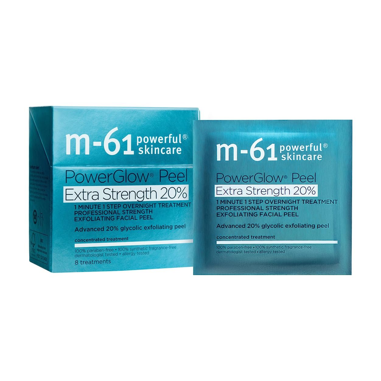 m-61 PowerGlow Peel Extra Strength 20% – Professional Strength 20% Glycolic Acid Exfoliating Facial Peel | Intense Resurfacing Overnight Treatment | Derm & Allergy Tested | Made in USA