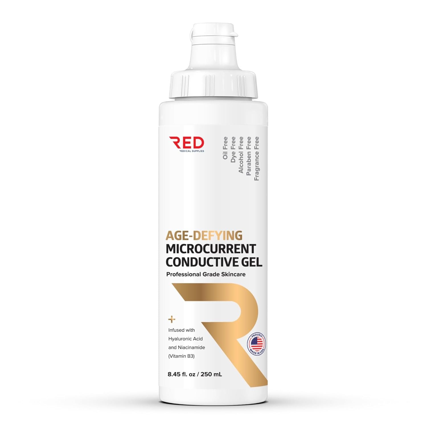 Age-Defying Microcurrent Conductive Gel with Hyaluronic Acid & Niacinamide (Vitamine B3), 8.45 fl oz – Long-Lasting, Non-Greasy, Hypoallergenic – 1 Bottle, 8.45 fl oz / 250mL