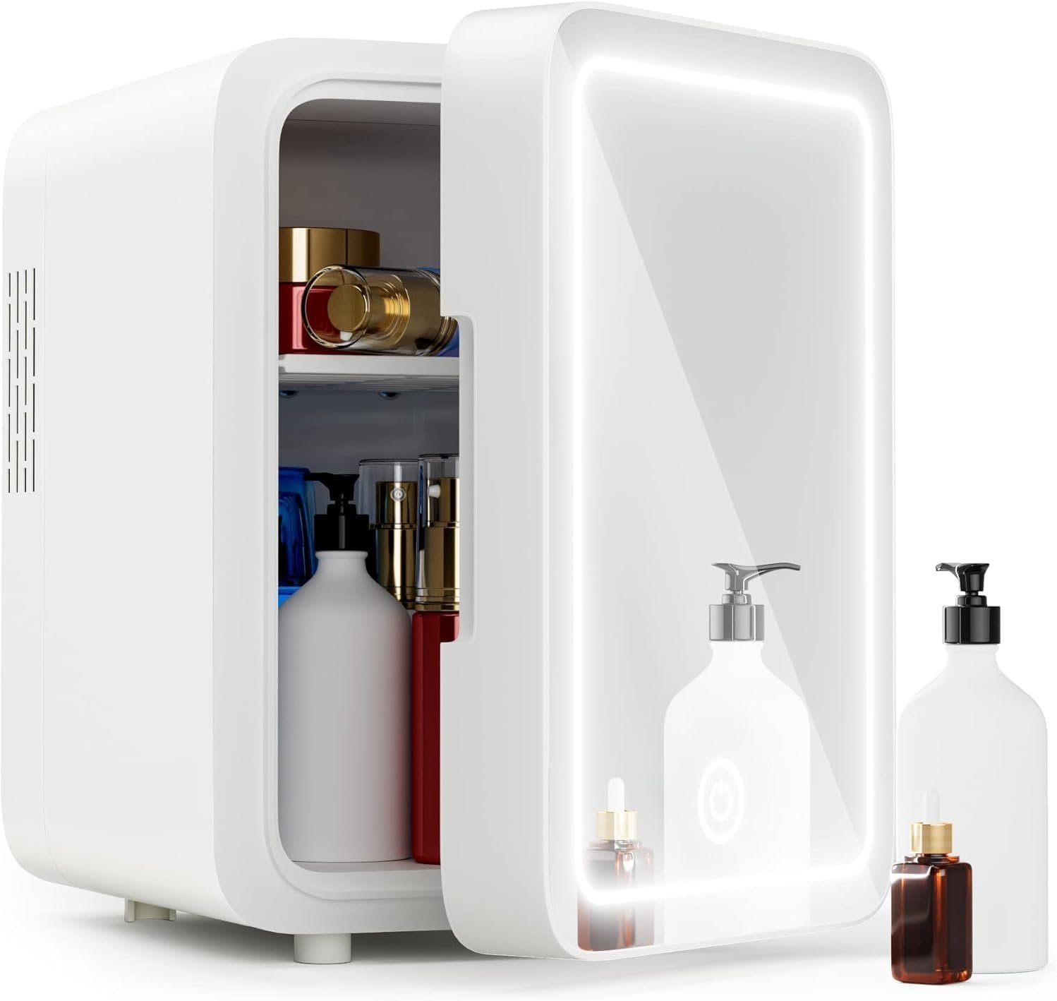 LED Mirror Skincare Fridge – (4 Liter/6 Can) Beauty & Makeup Mini Fridge with Cooling & Warming – Cosmetic Fridge for Serums, Creams, Masks – Designed for Elevated Skincare Rituals (White)