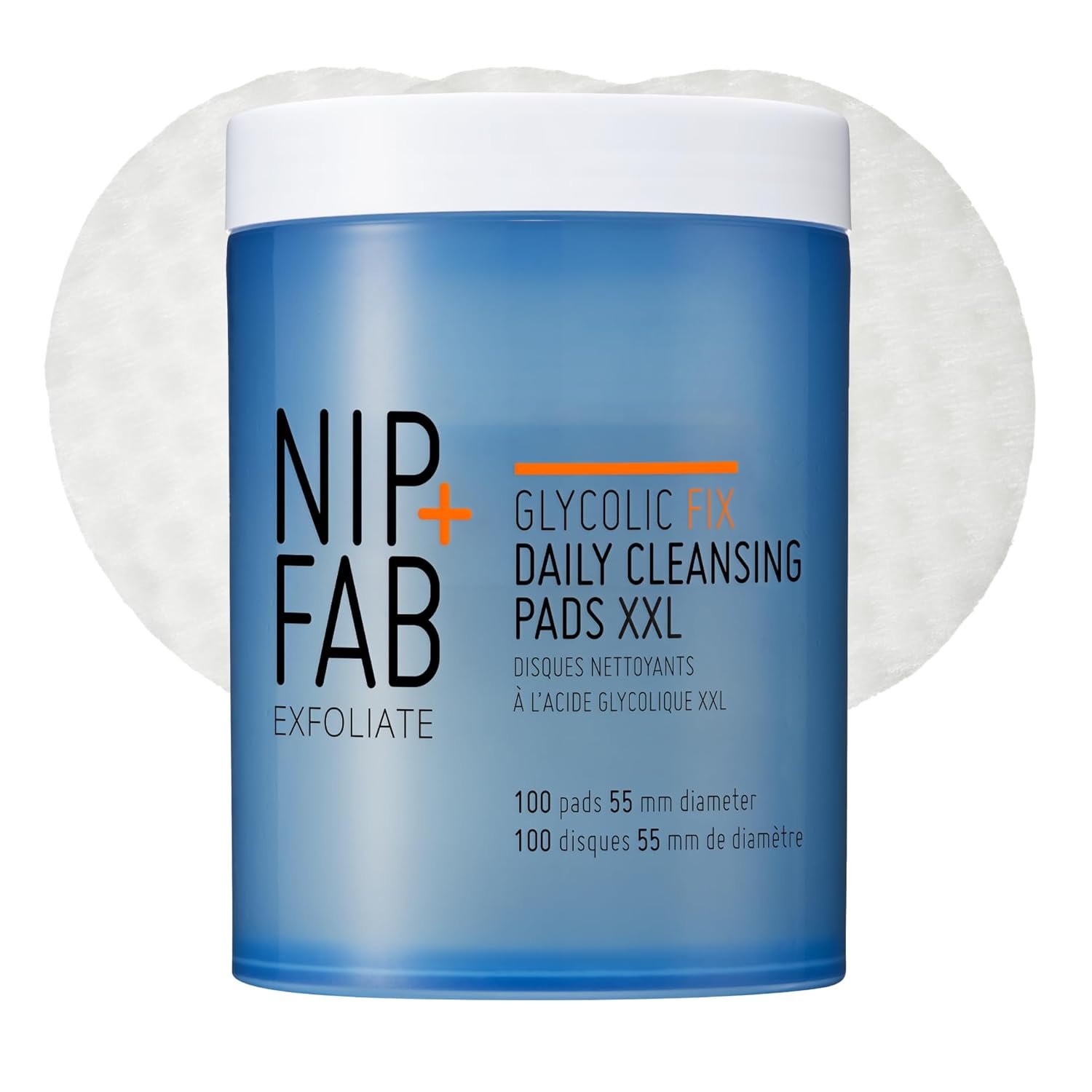 Nip + Fab Glycolic Fix Daily Cleansing Pads XXL (100 Count) – 2.8% Glycolic Acid Exfoliating Face Wipes with Hyaluronic Acid – Resurfacing AHA Treatment for Daily Radiance
