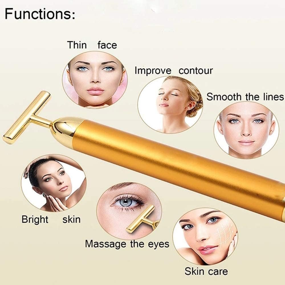 Beauty Bar 24K Facial Massager, T-Shape Electric Face Roller Massage, Pull Tight Firming Lift Tools for Sensitive Skin (Silver)