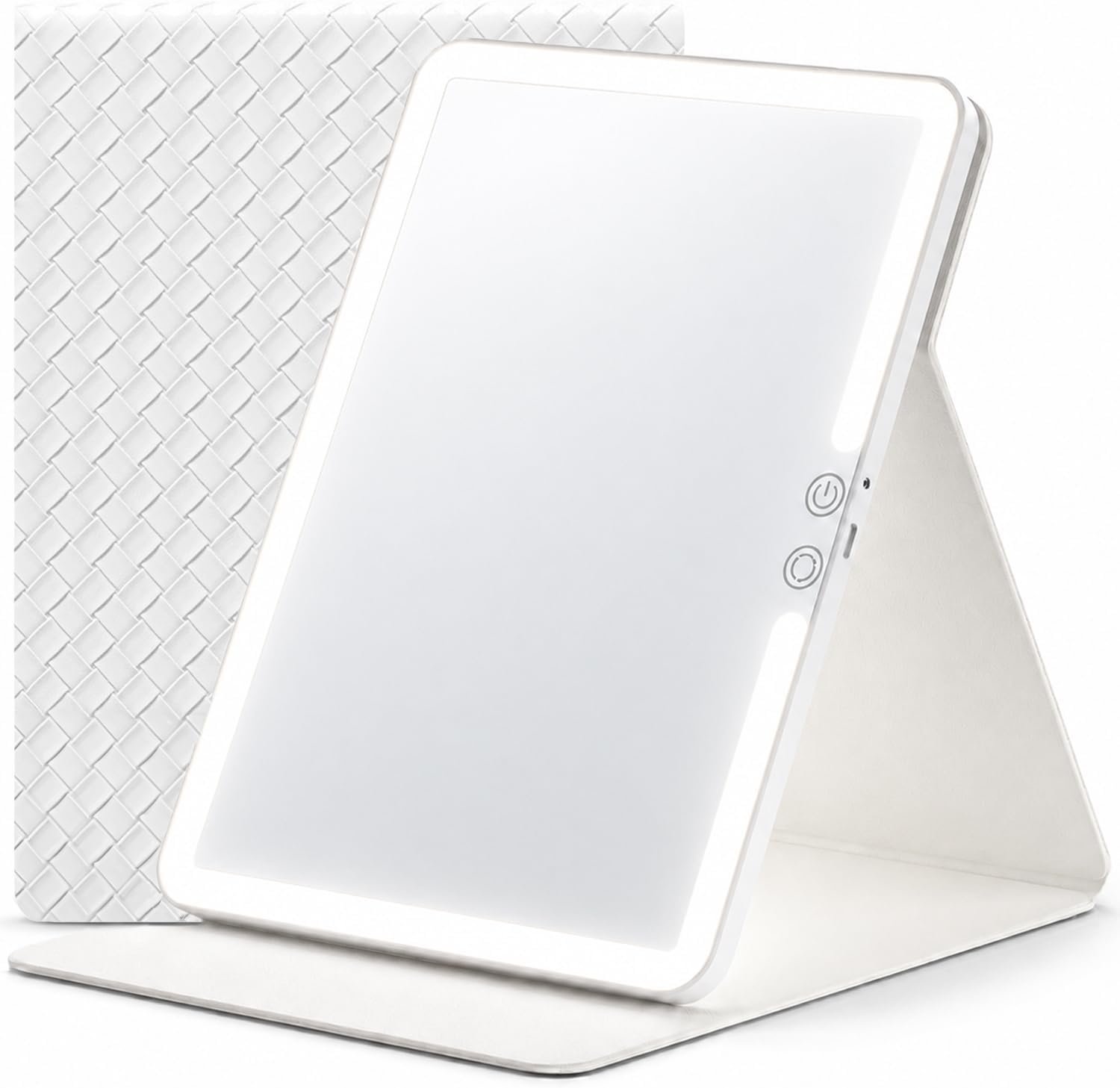 Travel Makeup Mirror with Lights, Portable Lighted Vanity Mirror with 100 LED, Rechargeable, Foldable for Tabletop, 11.9 inches, White