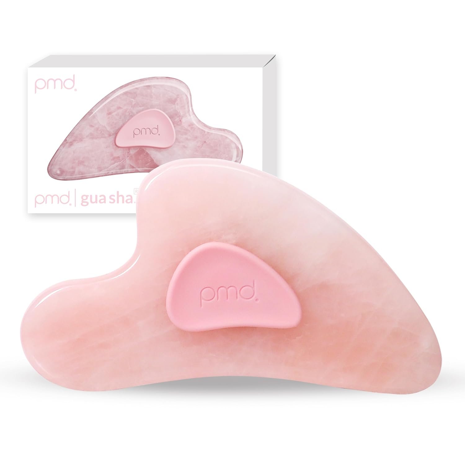 PMD Beauty Gua Sha Facial Tools – Massaging, Sculpting and Depuffing Guasha Tool for Face with Rose Quartz and Silicone Grip – Reduce Tension & Inflammation