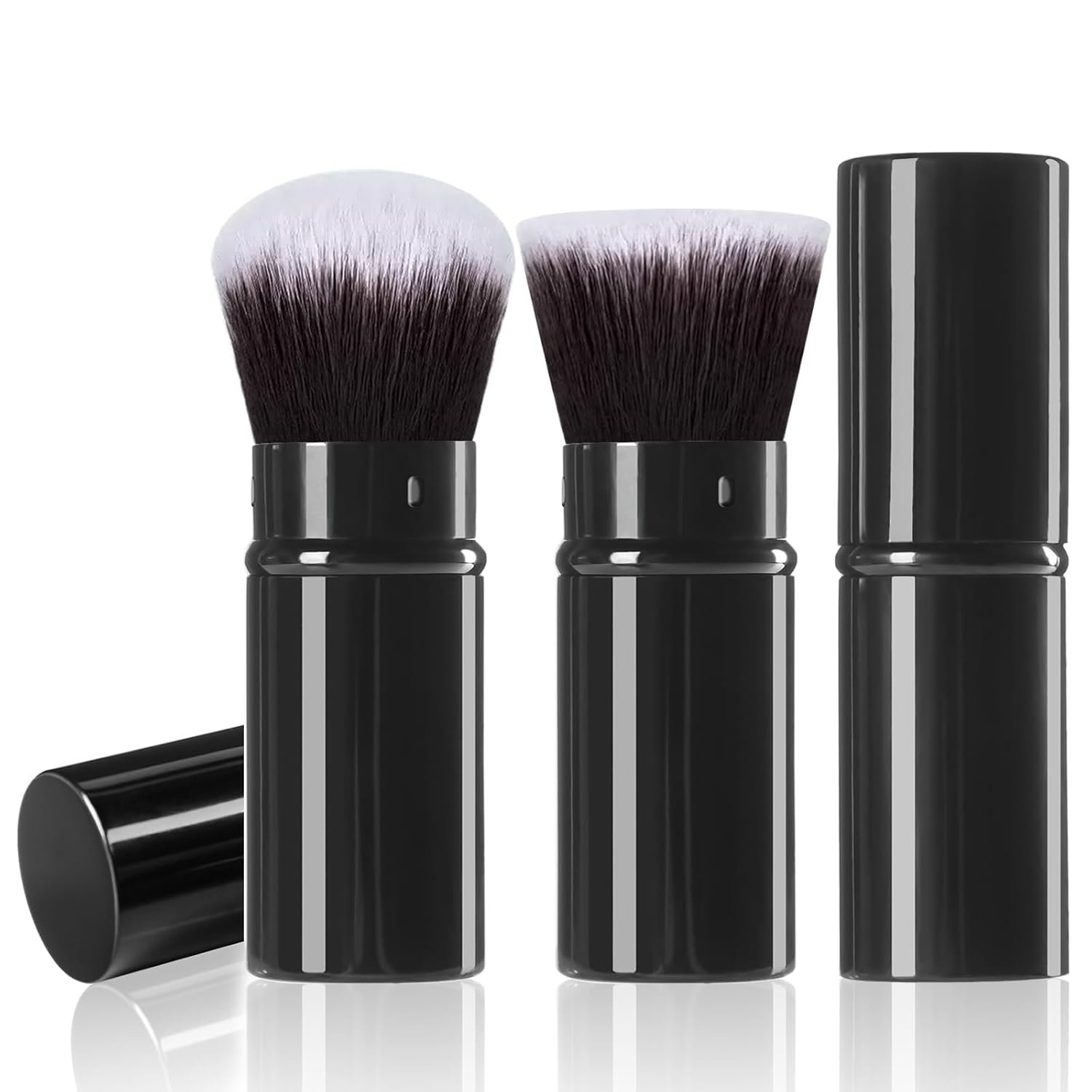 Retractable Kabuki Makeup Brush, 2 Pack Travel Powder Foundation Makeup Brush Set Face Blush Brushes with Aluminum Handle for Liquid, Cream, Cosmetics, Loose Powder, Bronzer