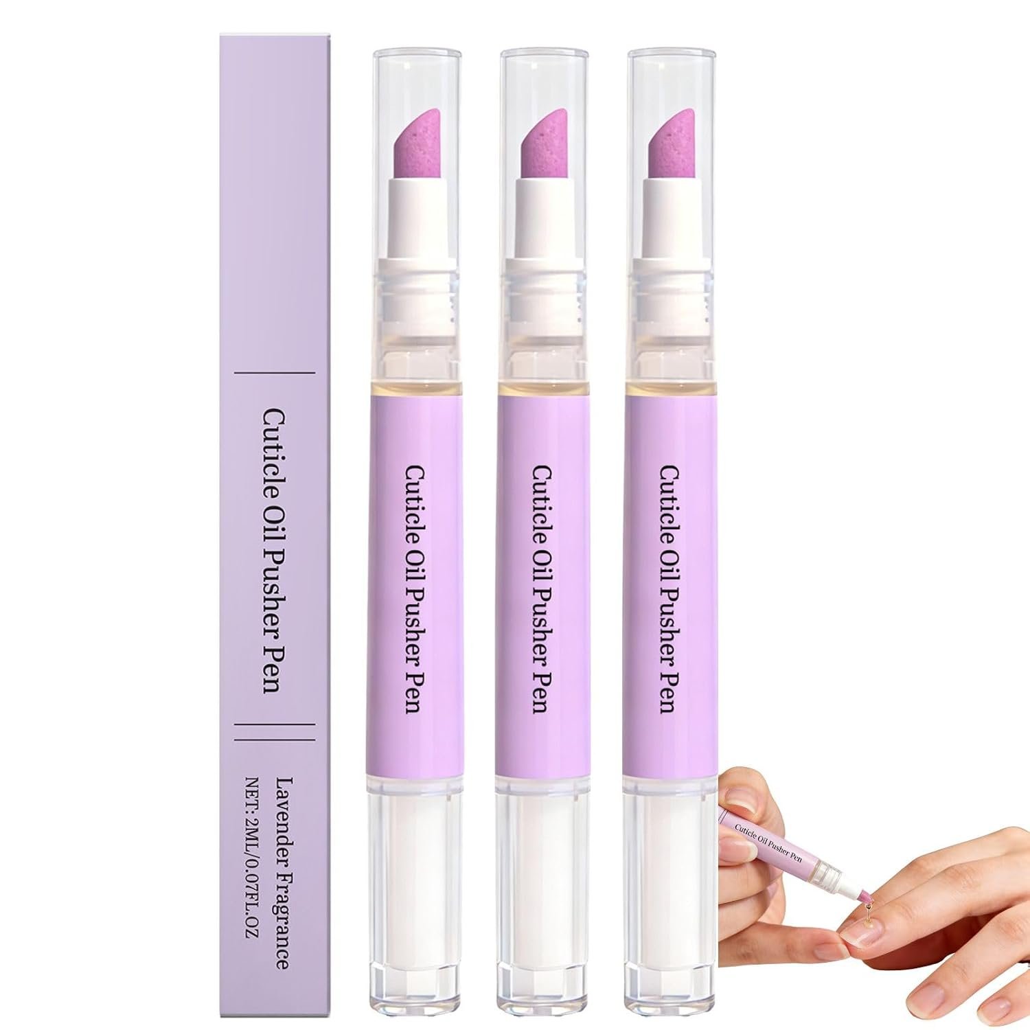 3 Pcs 2-in-1 Cuticle Oil Pusher Pen Set, Ceramic Tip Cuticle Remover & Nail Oil Pen, Portable Manicure Kit for Dry Damaged Nails, Self Care Gifts for Women