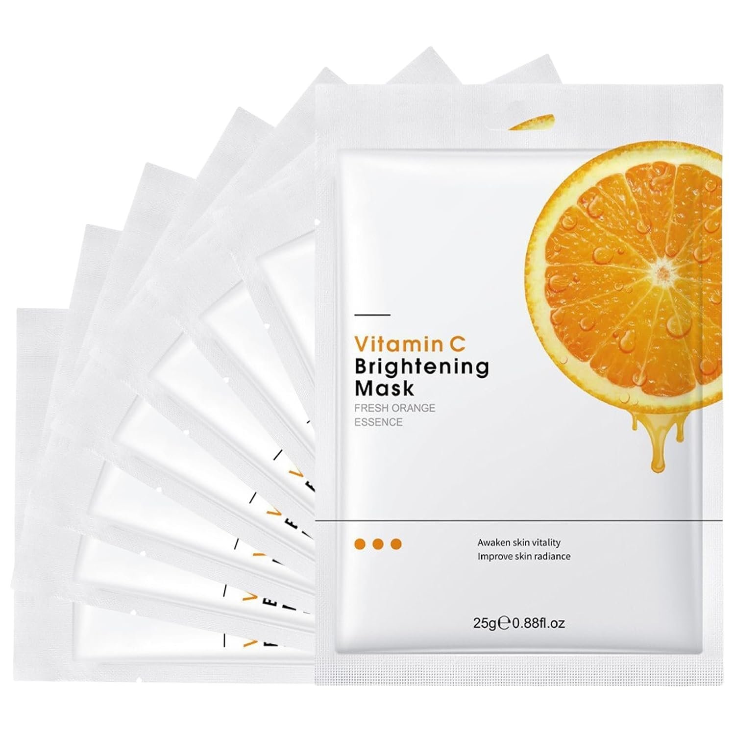 8 Pcs Vitamin C Sheet Face Masks-Moisturizing, Anti-Aging & Skin Firming, Hydrating & Brightening Sheet Mask – Cruelty-Free Skincare for All Skin Types