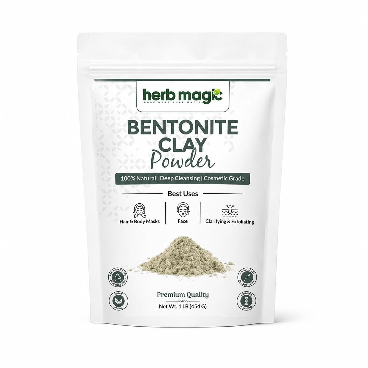 Bentonite Clay Powder 1 lb (454g) | Natural Face & Body Clay Mask | Deep-Cleansing Clay for Skin, Hair & DIY Beauty Uses | Pure Bentonite Clay Powder| Herbmagic