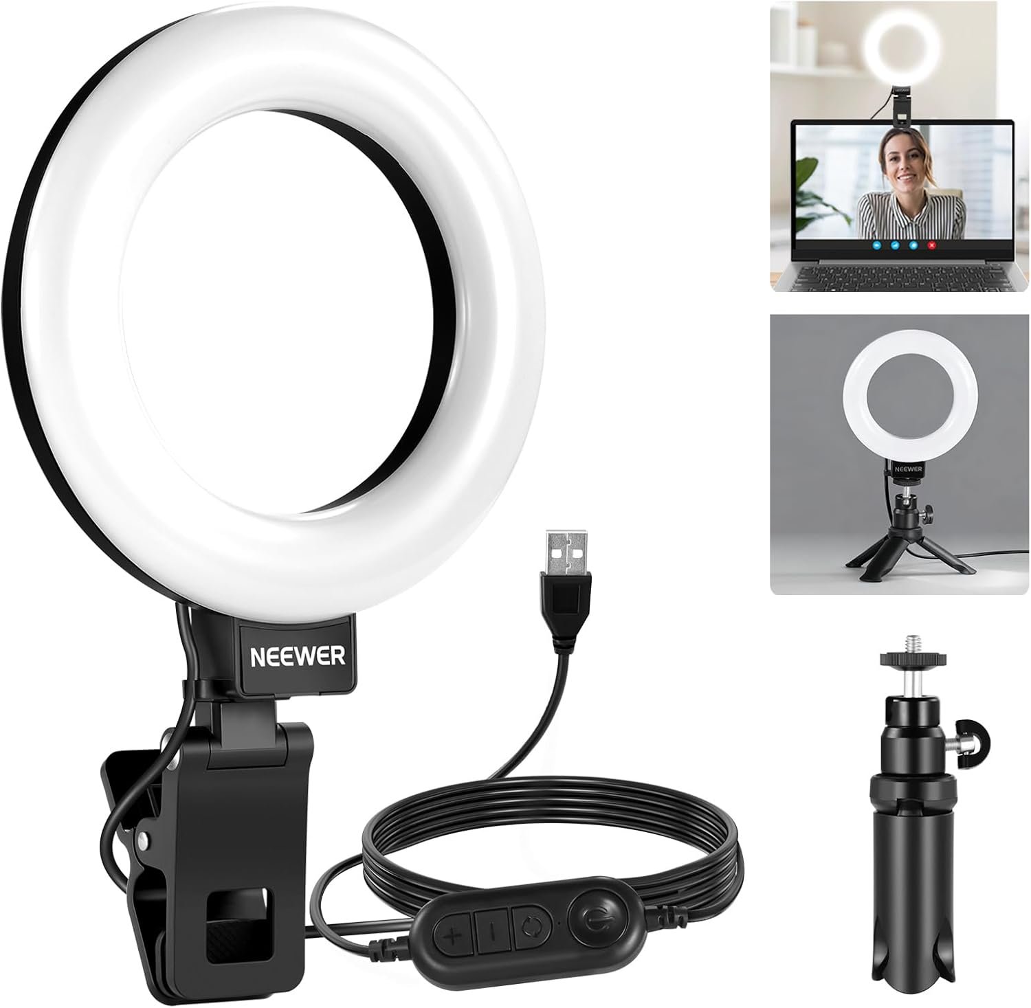 NEEWER Basic 5″ Ring Light for Video Conference Lighting, Clip on Light Kit with Desk Tripod Stand for Monitor Laptop Computer Zoom Call Live Streaming Remote Working Learning Video Recording, BR60