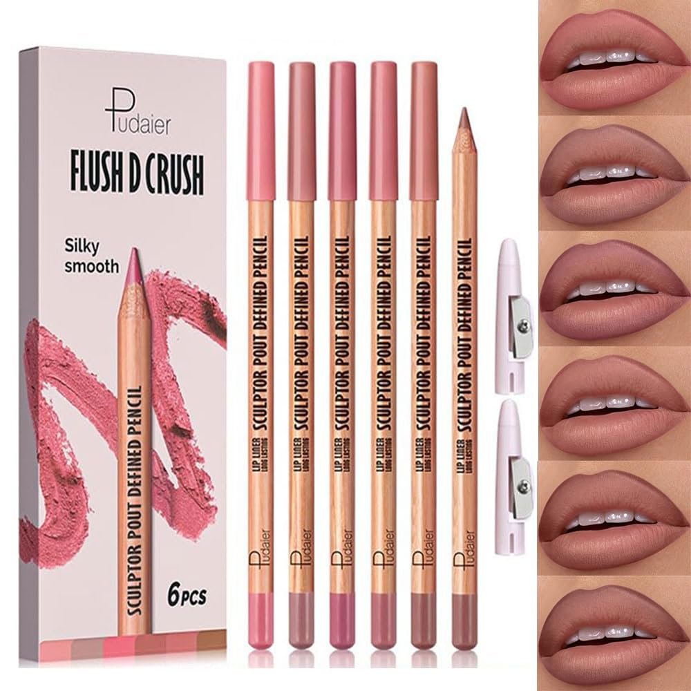 BestLand 6Pcs Rosy Nude Harmony Lip Liner Set, Long-Lasting Creamy Lip Combo Sets for Soft Pink, Rose & Mauve Nude Looks, Silky Smooth Formula, Smudge-Proof Definition for Fuller, Natural Ombre Lips