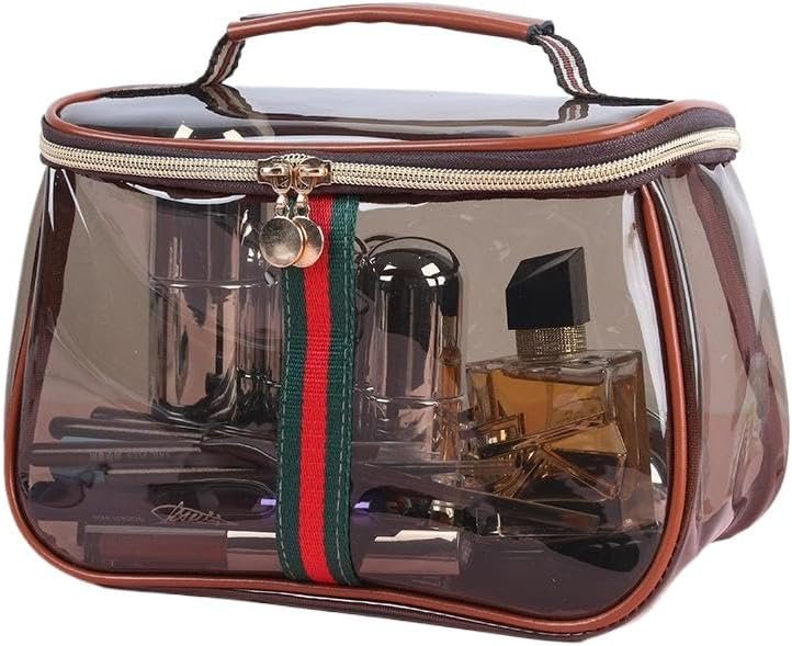 New Retro Vintage Vanity Bag Makeup Bag Large Capacity Waterproof Transparent Toiletry Bag Luxury Cosmetic Bag Women Ladies Travel Storage Case (Coffee)