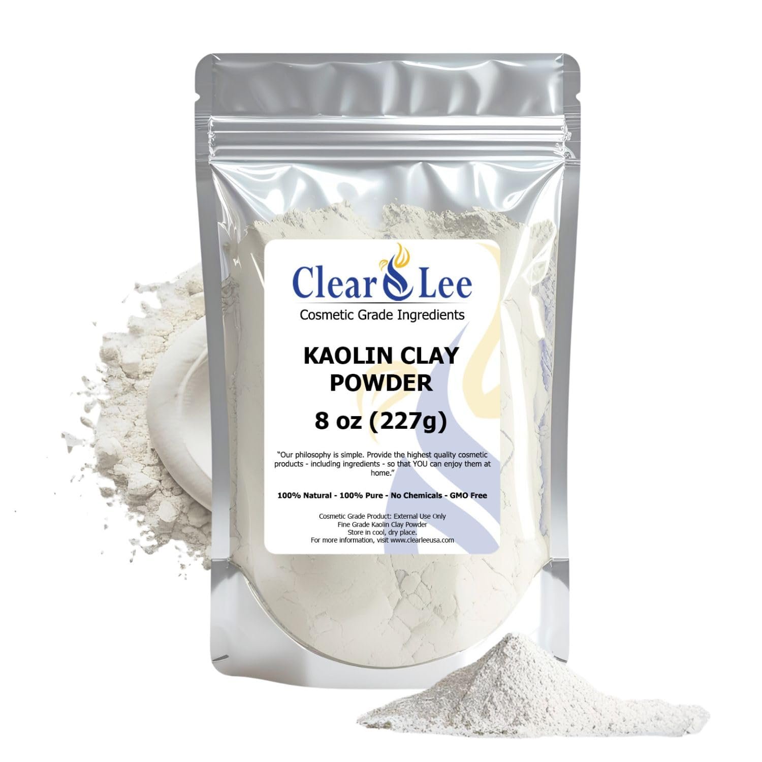 ClearLee Kaolin Clay Cosmetic Grade Powder – 100% Pure Natural Powder – Great For Skin Detox, Rejuvenation, and More – Heal Damaged Skin – DIY Clay Face Mask (8 oz)