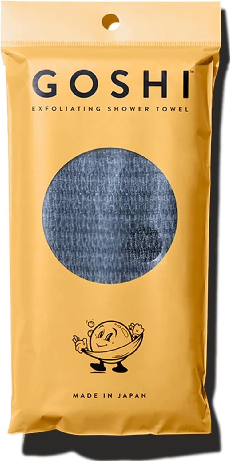 GOSHI Exfoliating Shower Towel – Long Body Scrubber for Back Acne, KP & Smooth Skin – Durable Rip-Resistant Weave, Quick-Dry Nylon Washcloth – Ethically Crafted in Gunma, Japan – Grey