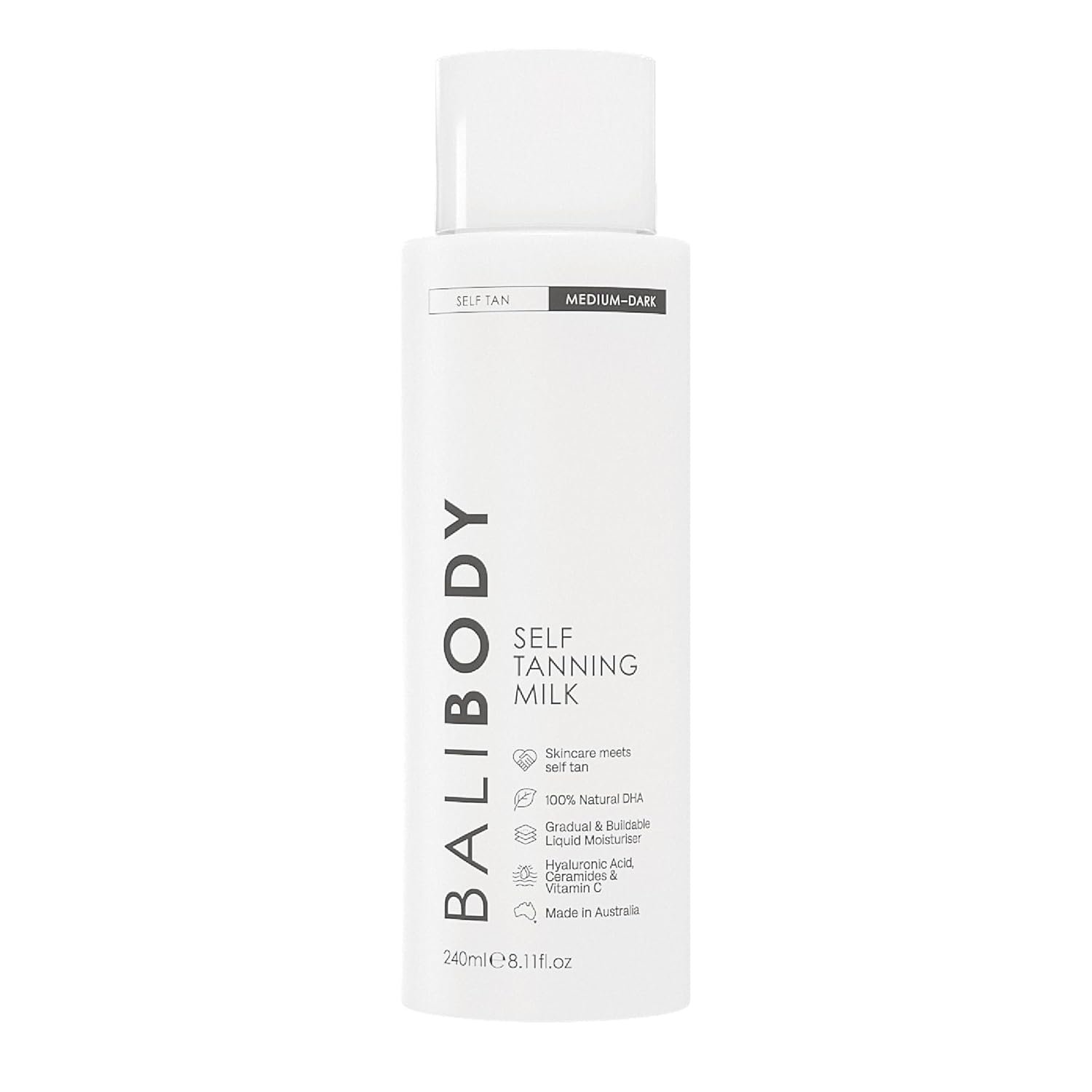 Bali Body Self Tan Milk, Buildable Long-Lasting Gradual Tanning Lotion & Vegan Self Tanner, Lightweight Hydrating Formula, Streak-Free Natural Glow, Cruelty-Free Australian Made, 240ml/8.1 fl oz