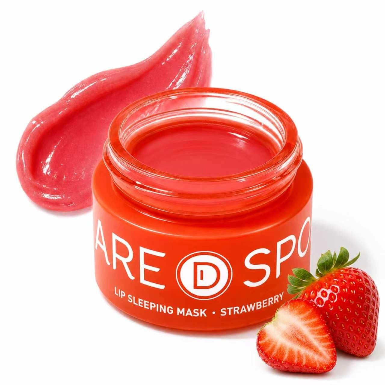 SPODARE Sleeping Lip Mask Strawberry – Overnight Lip Treatment, Lip Care Hydration, Repair for Dry Cracked Lips, Vitamin C, Soft and Nourished Lips Overnight, Christmas, with Shea Butter – 12g