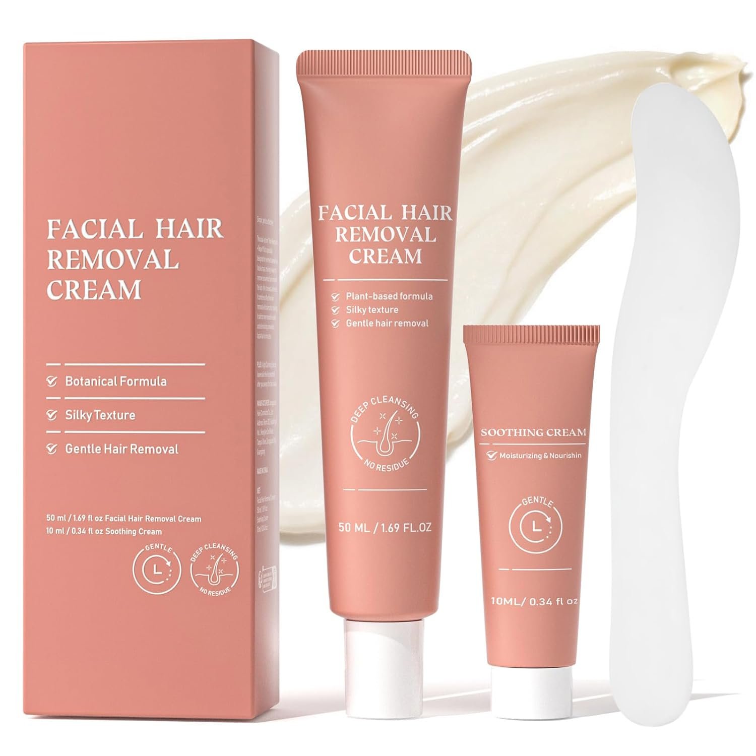 Facial Hair Removal Cream for Women, 2-in-1 Gentle Facial Hair Remover Creams with Soothing Cream, Sensitive Skin Depilatory Creams for Face Chin Upper Lip 2.03 Fl Oz