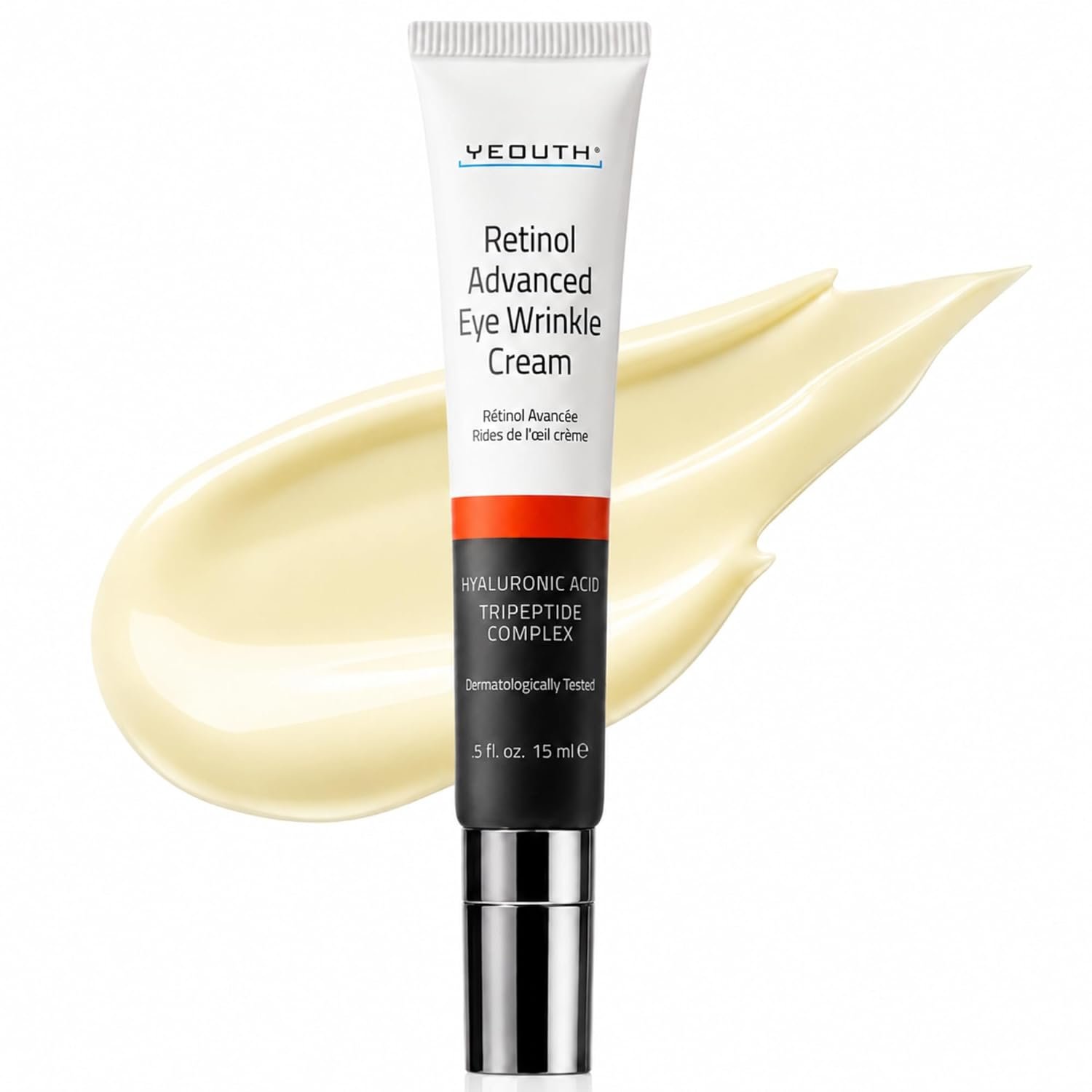 YEOUTH Retinol Eye Cream with Hyaluronic Acid and Tripeptide Complex, Under Eye Cream With Applicator for Puffiness and Bags, 15ml