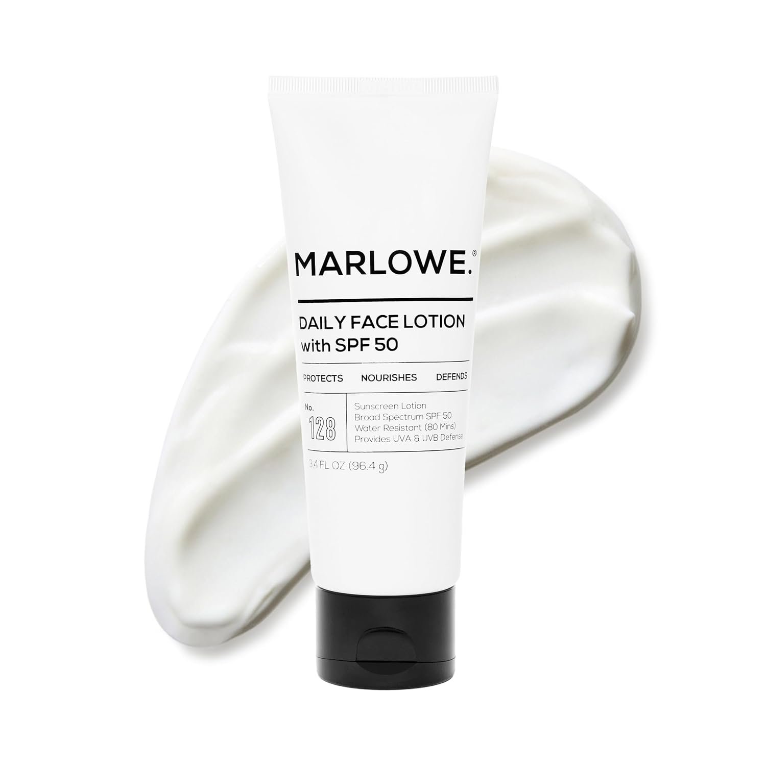MARLOWE. Face Moisturizer with SPF 50, 3.4 oz, Lightweight, Non-Greasy Daily Sunscreen Lotion to Protect, Hydrate & Nourish, Clean, Vegan Formula with Aloe Vera & Shea Butter, Fragrance Free