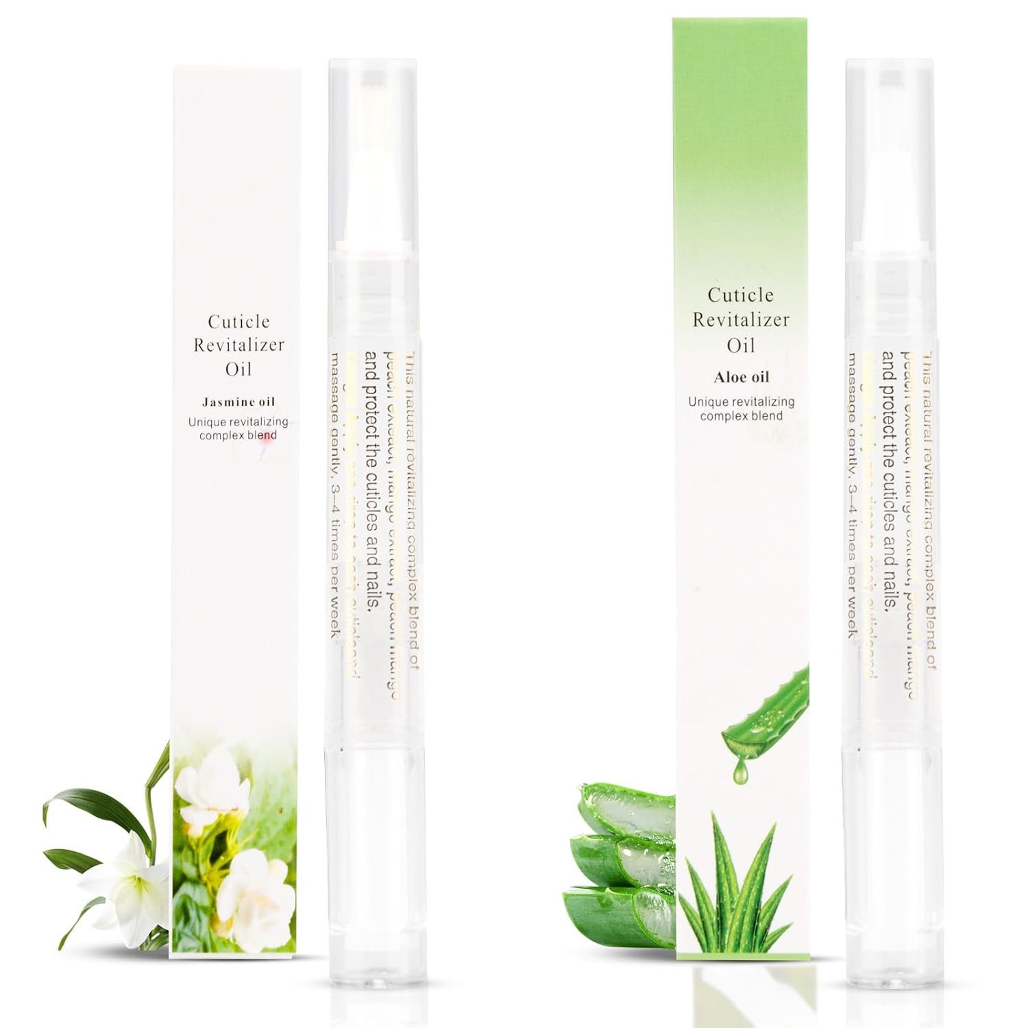 Meschett 2PCS Cuticle Oil Pens for Nail Care, Moisturizing Nail Oil Pen with Soft Brush, Hydrating Cuticle Oil for Dry Nails & Cuticles (Aloe & Jasmine Flavor)