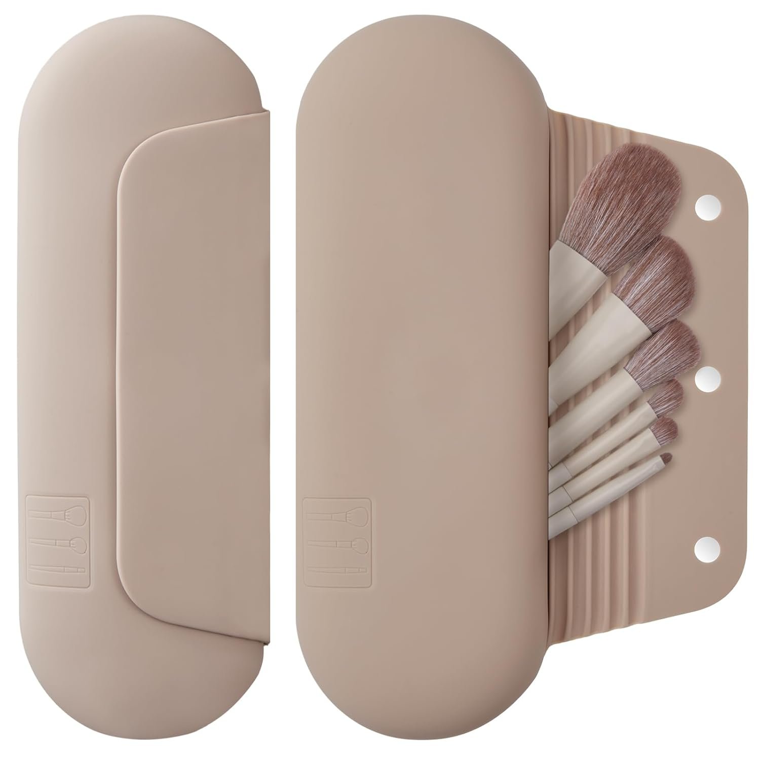 AGIKET Silicone Makeup Brush Holder Travel Cosmetic Bag：Soft Portable Cosmetic Face Brushes Holder with Upgrade Anti-Fall Out Magnetic Closure, Large Travel Makeup Brush Case – Walnut