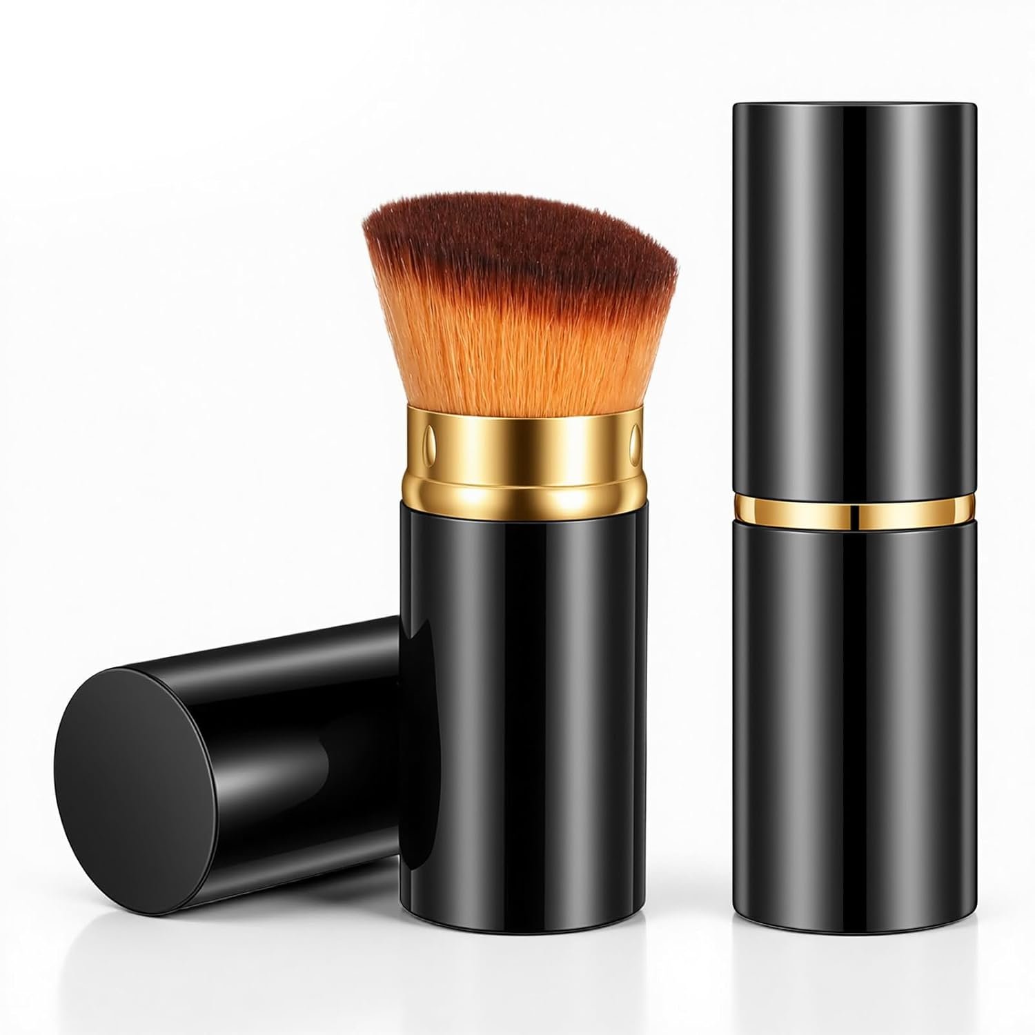 Kabuki Brush for Powder Foundation Retractable Makeup Brushes Portable Travel Foundation Brush for Liquid Blush Cream with Cover (Black)