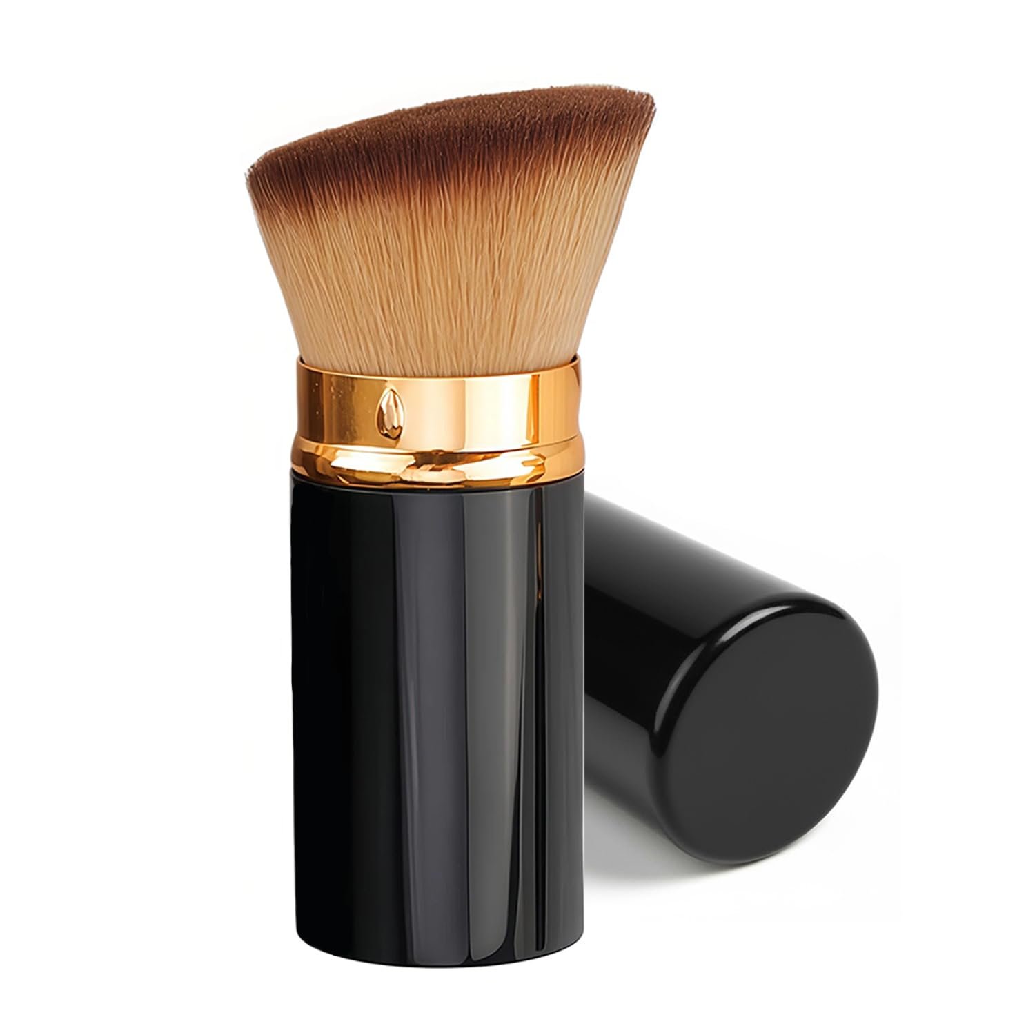 Retractable Kabuki Brush, Travel Foundation Makeup Brush, Portable Flawless with Cover for Foundation Liquid Powder Blush Bronzer Buffing Cream (Black)