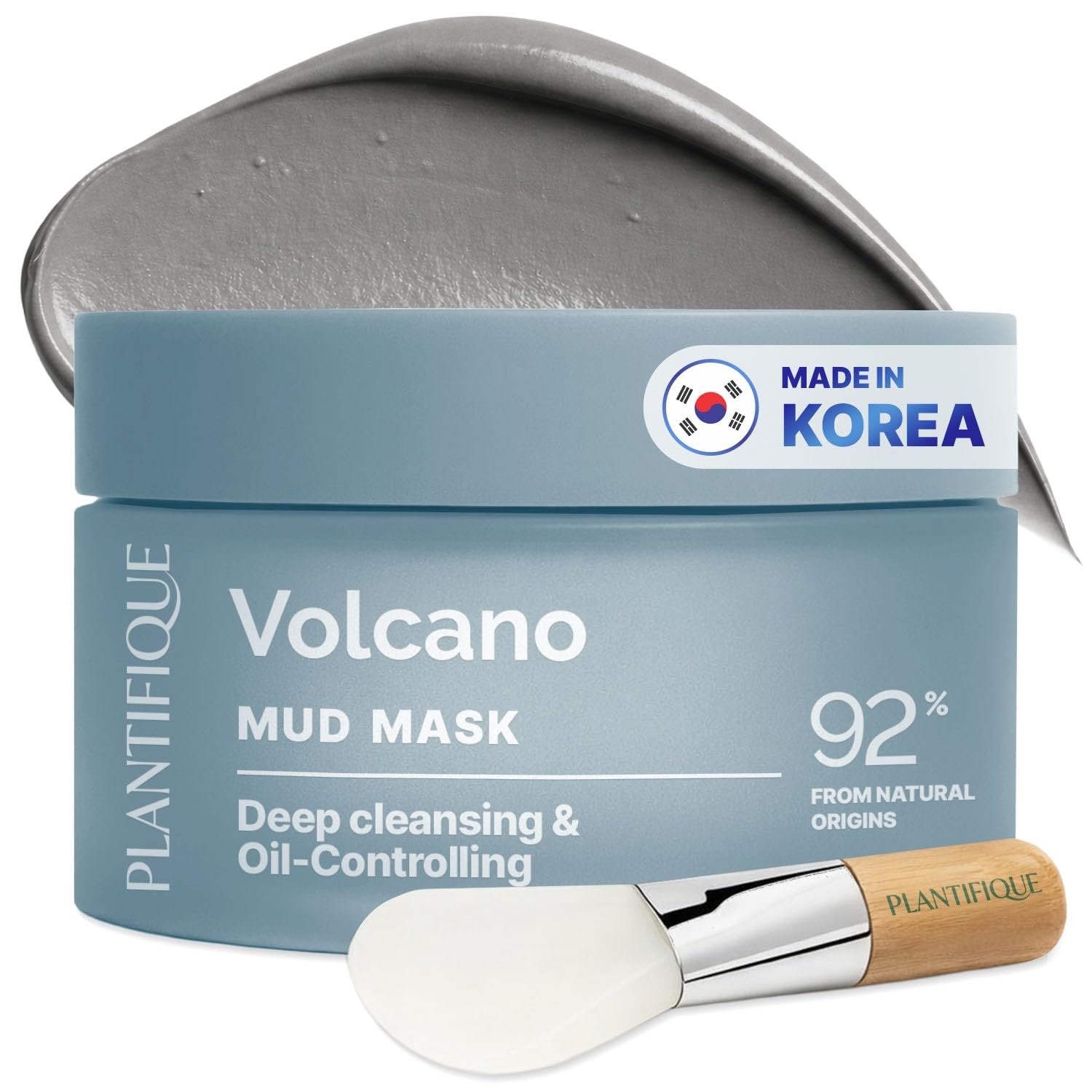 PLANTIFIQUE Korean Volcanic & Dead Sea Mud Mask – Face Mask with Charcoal, Hyaluronic Acid, Jojoba Oil & Shea Butter – Purifies, Refines Pores, Hydrates & Calms, 110g / 3.88 oz