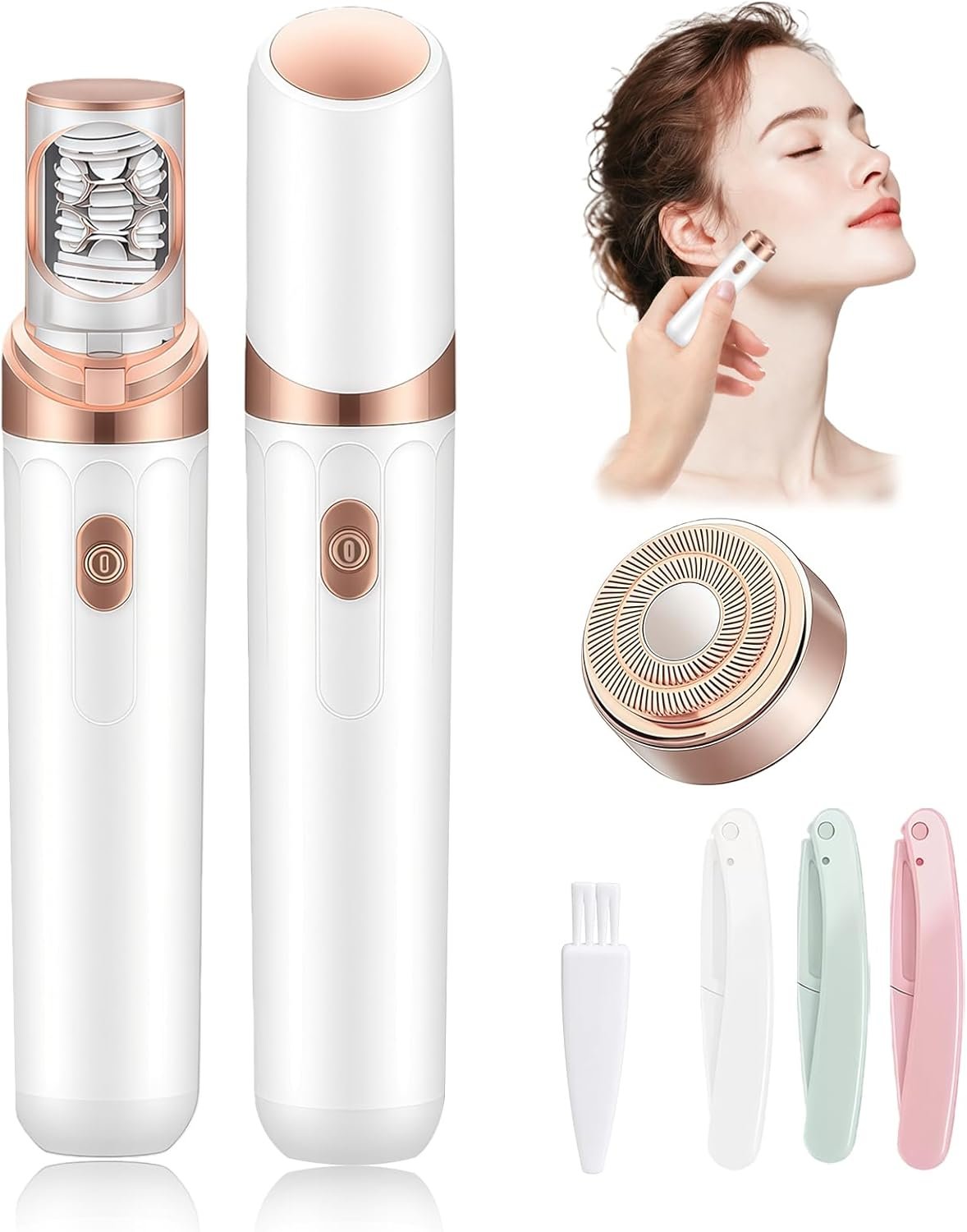 Facial Hair Removal for Women, 2-in-1 Epilator for Women Face, 3X Tweezer Head Painless Hair Remover for Face Woman with LED & USB(Snow White)