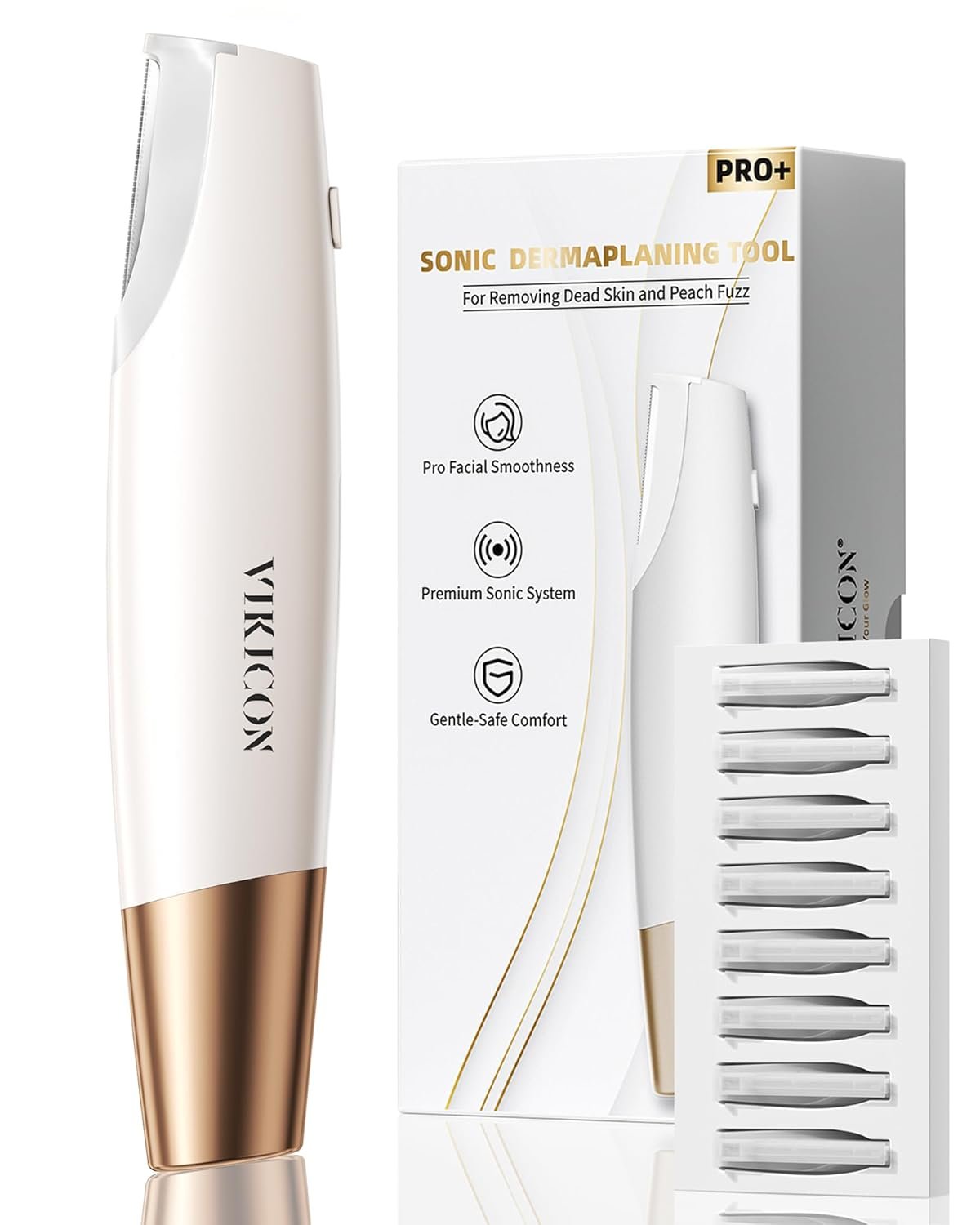 Professional Sonic Dermaplane Razor for Women Face, 3 Speed Dermaplaning Tool for Peach Fuzz & Exfoliation, Eyebrow & Face Hair Remover, Smooth Skin Pro System with 8 Refill Blades – White