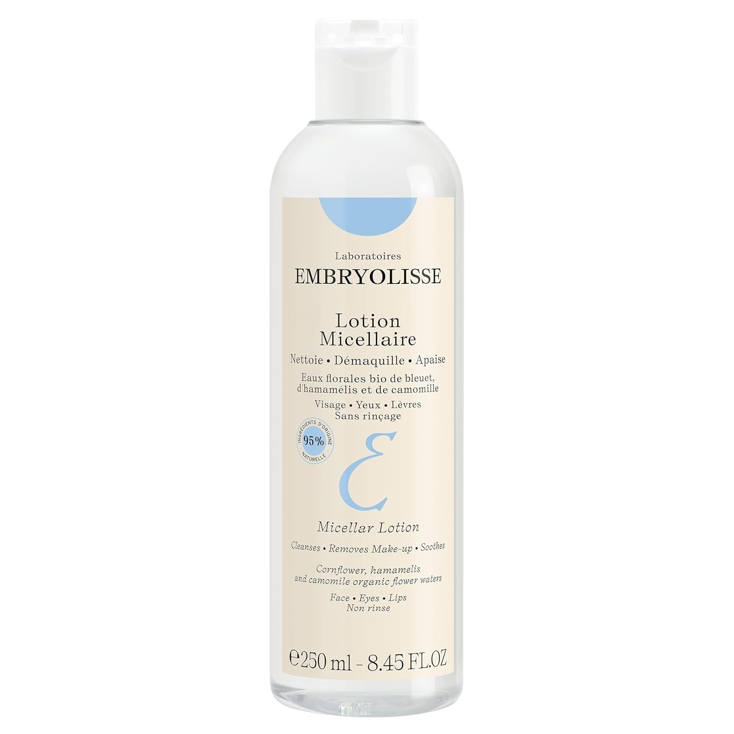 Embryolisse Micellar Lotion Makeup Remover for Sensitive Skin, Gentle Cleansing and Toning Floral Water with Chamomile, Cornflower & Witch Hazel, No-Rinse
