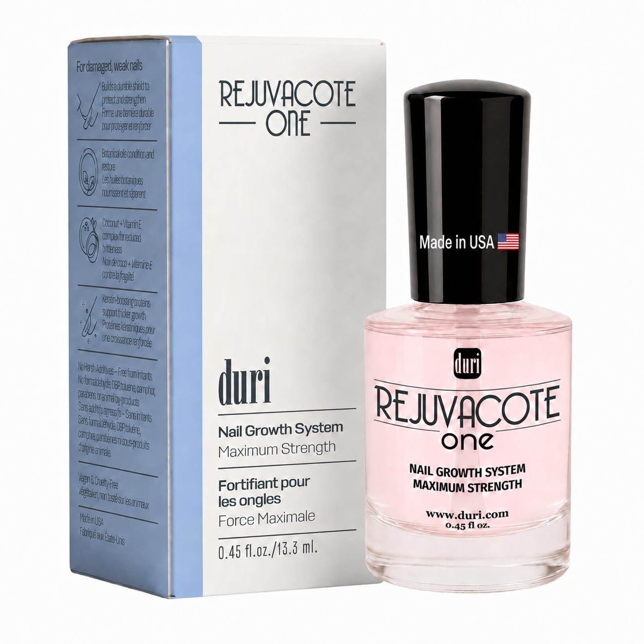 Duri Rejuvacote 1 Nail Growth System – Maximum Strength Nail Strengthener for Damaged Nails from Gel, Acrylic Manicure | Grow Long Natural Fingernails Fast – Rejuvacare Nail Hardener – 0.45 fl. oz.