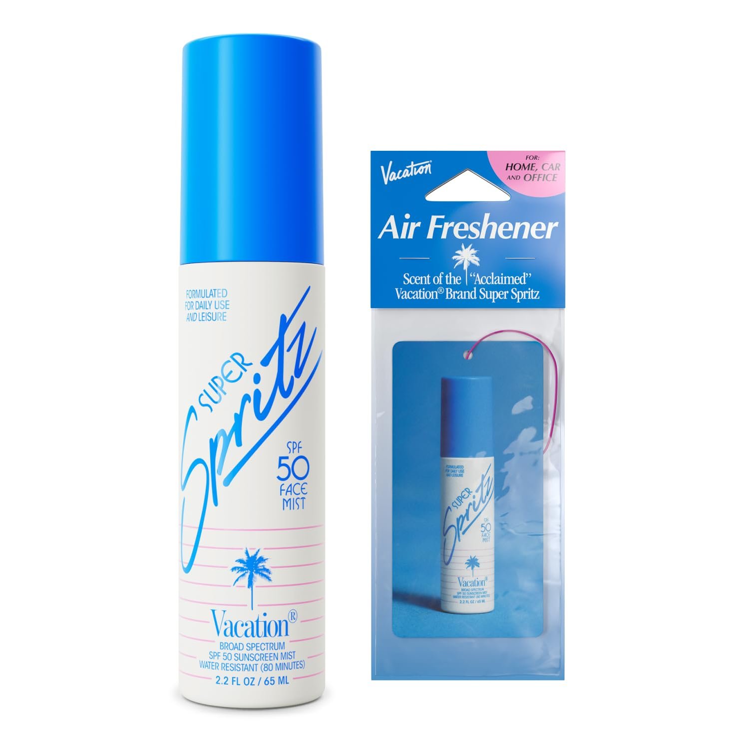 Vacation Super Spritz SPF 50 Face Sunscreen Spray and Air Freshener Bundle, 2.2 Fluid Ounces – Daily Face Mist, Lightweight, Water-Resistant, Non-Comedogenic, Vegan
