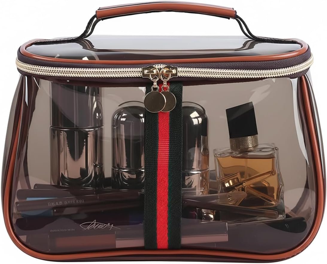 New Retro Vintage Vanity Bag, Clear Makeup Organizer with Handle, Large Capacity Water Resistant Cosmetic Toiletry Bag for Women, Travel Skincare Storage Case, Vintage Makeup Pouch